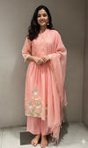 pink FLORAL MUL CHANDERI KURTA SET