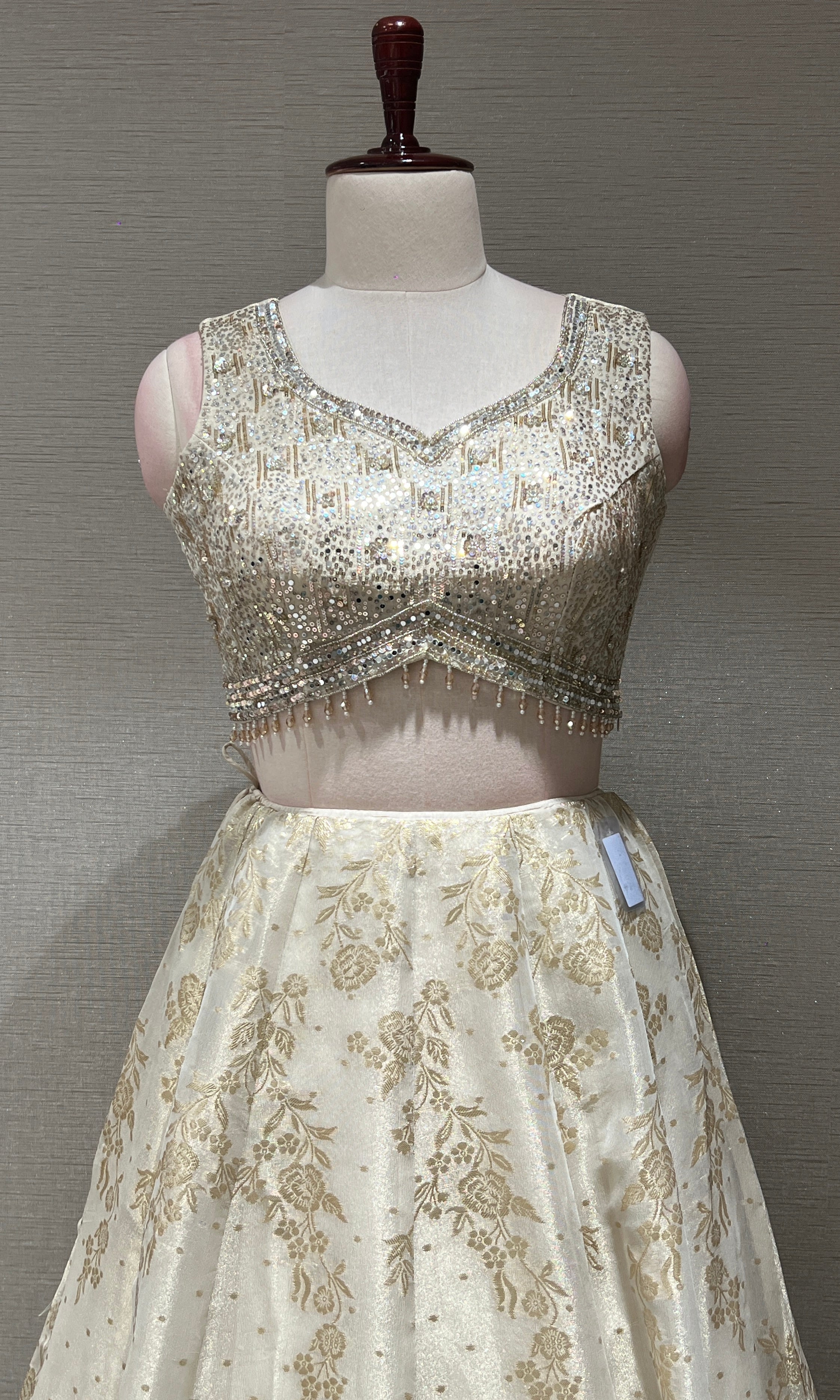 Off white Gold Lehenga with Embellished Blouse