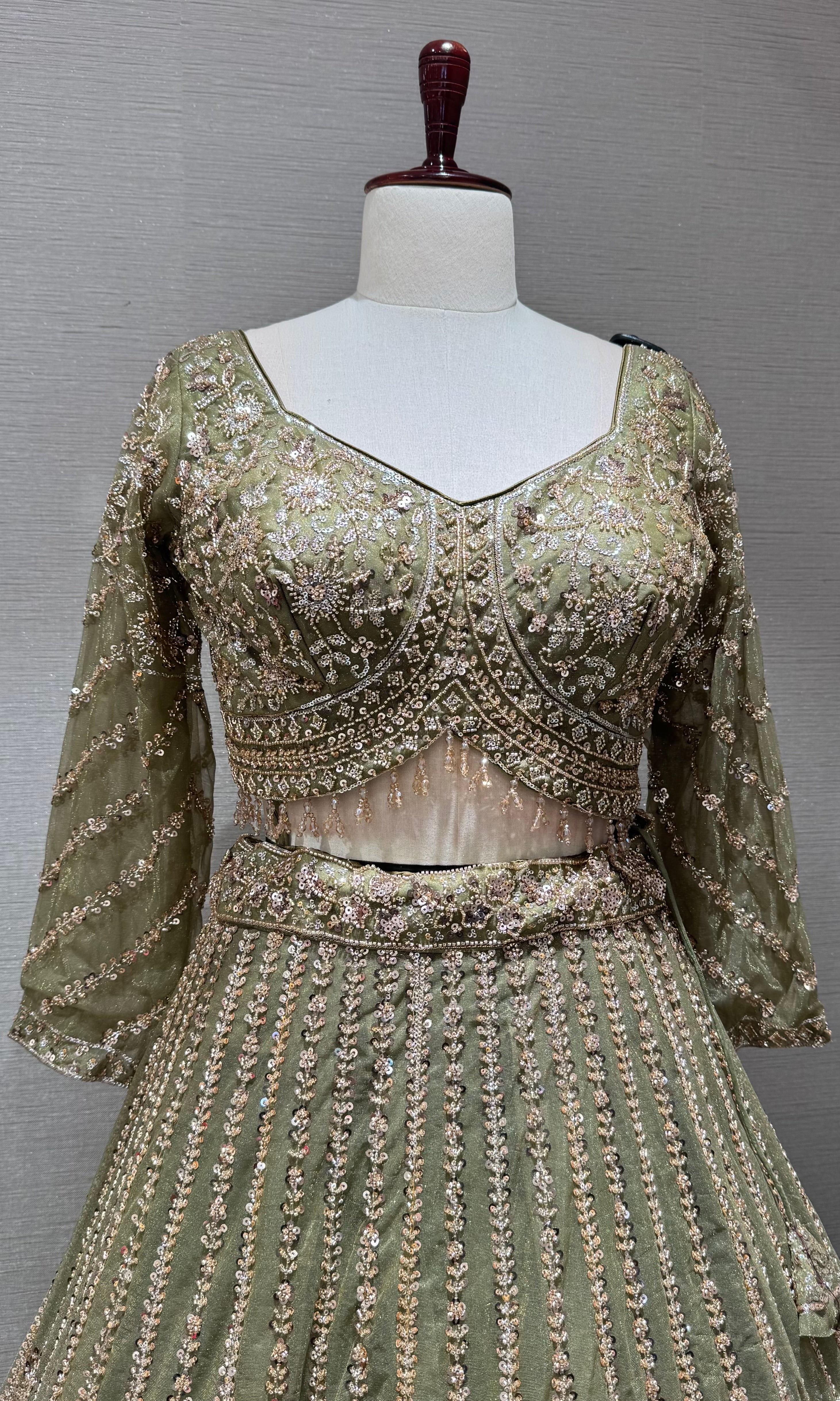 Green intricate embroidered lehenga set