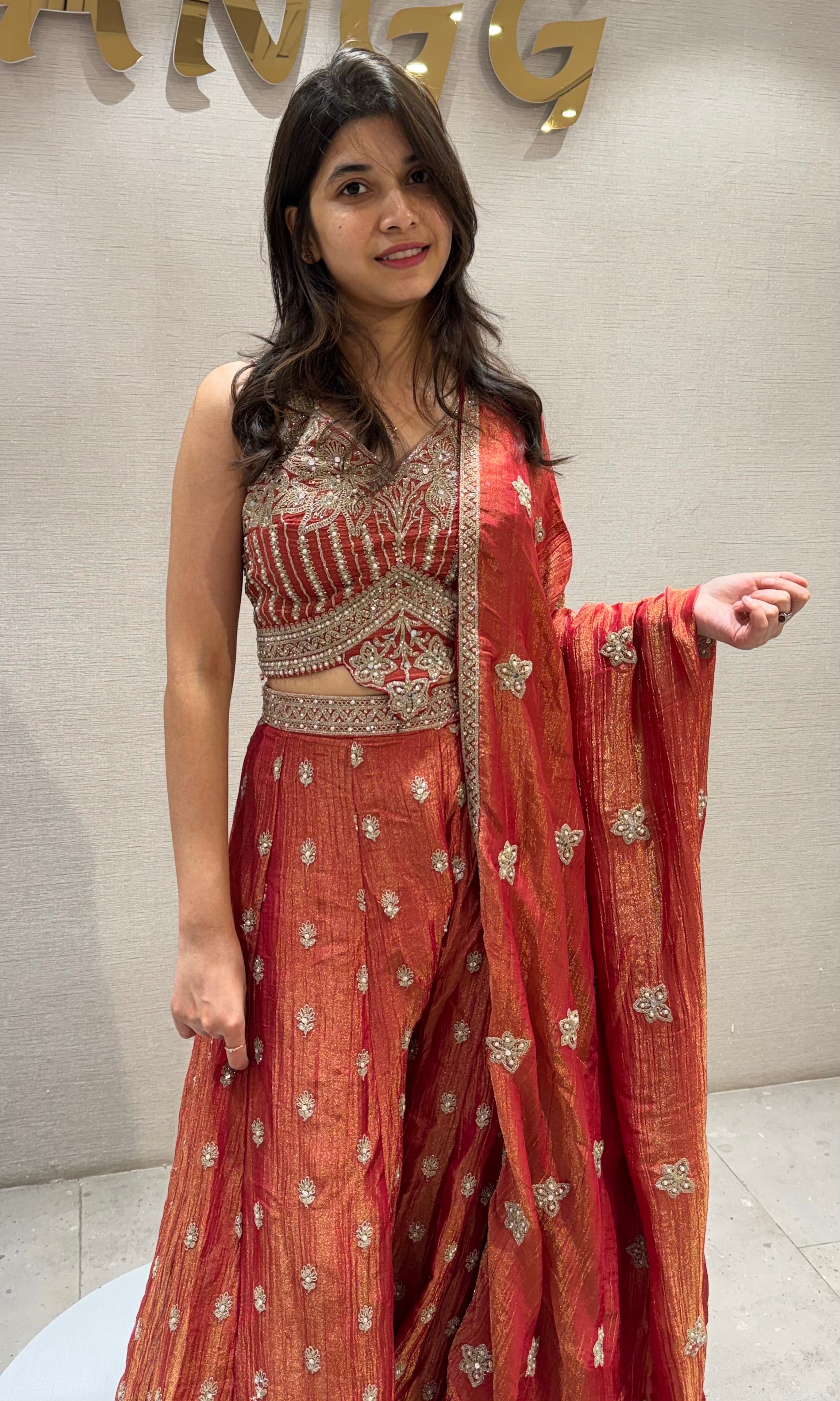 Rust Zari Embroidered Palazzo set