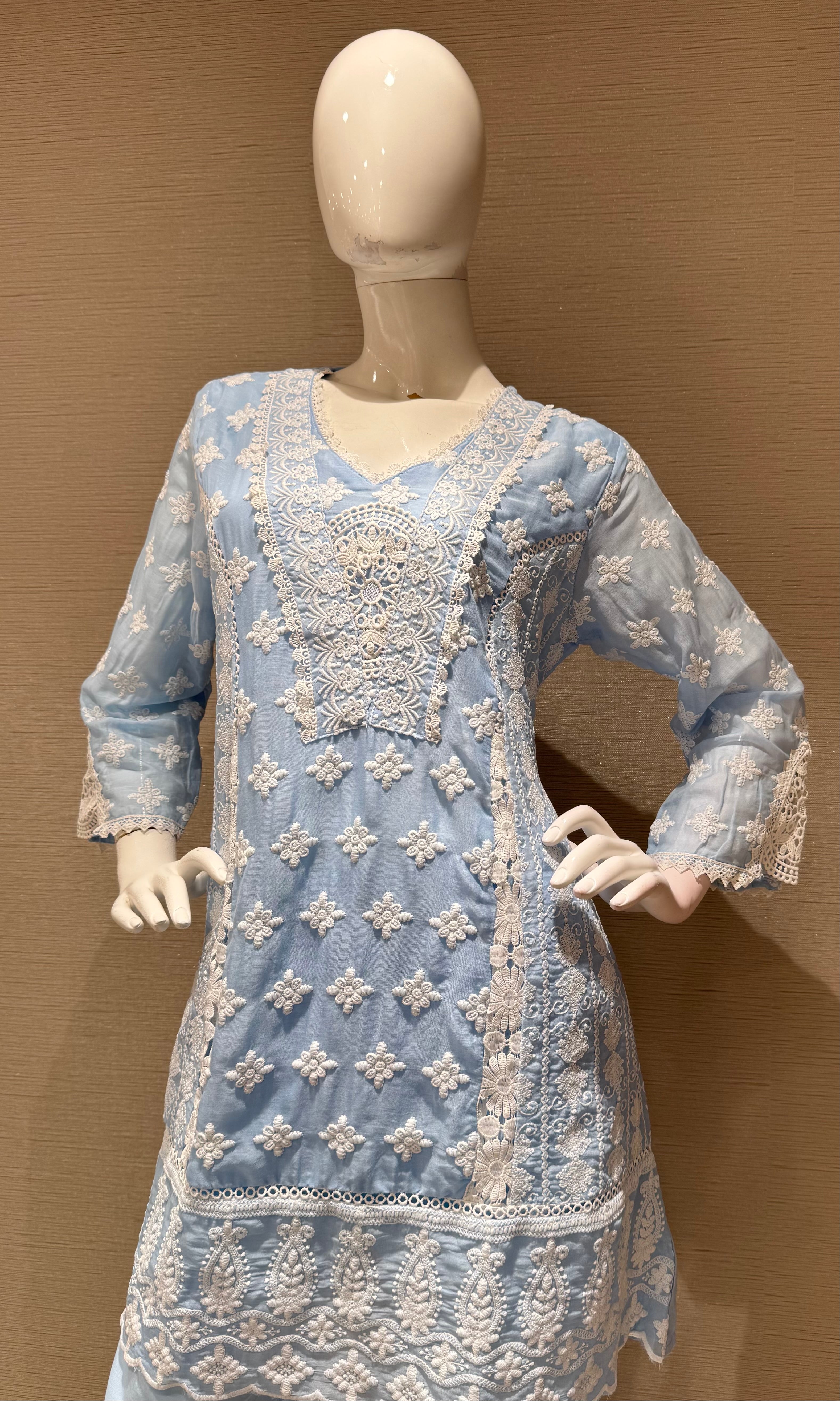 Sky Blue Embroidered Cotton Cord Set
