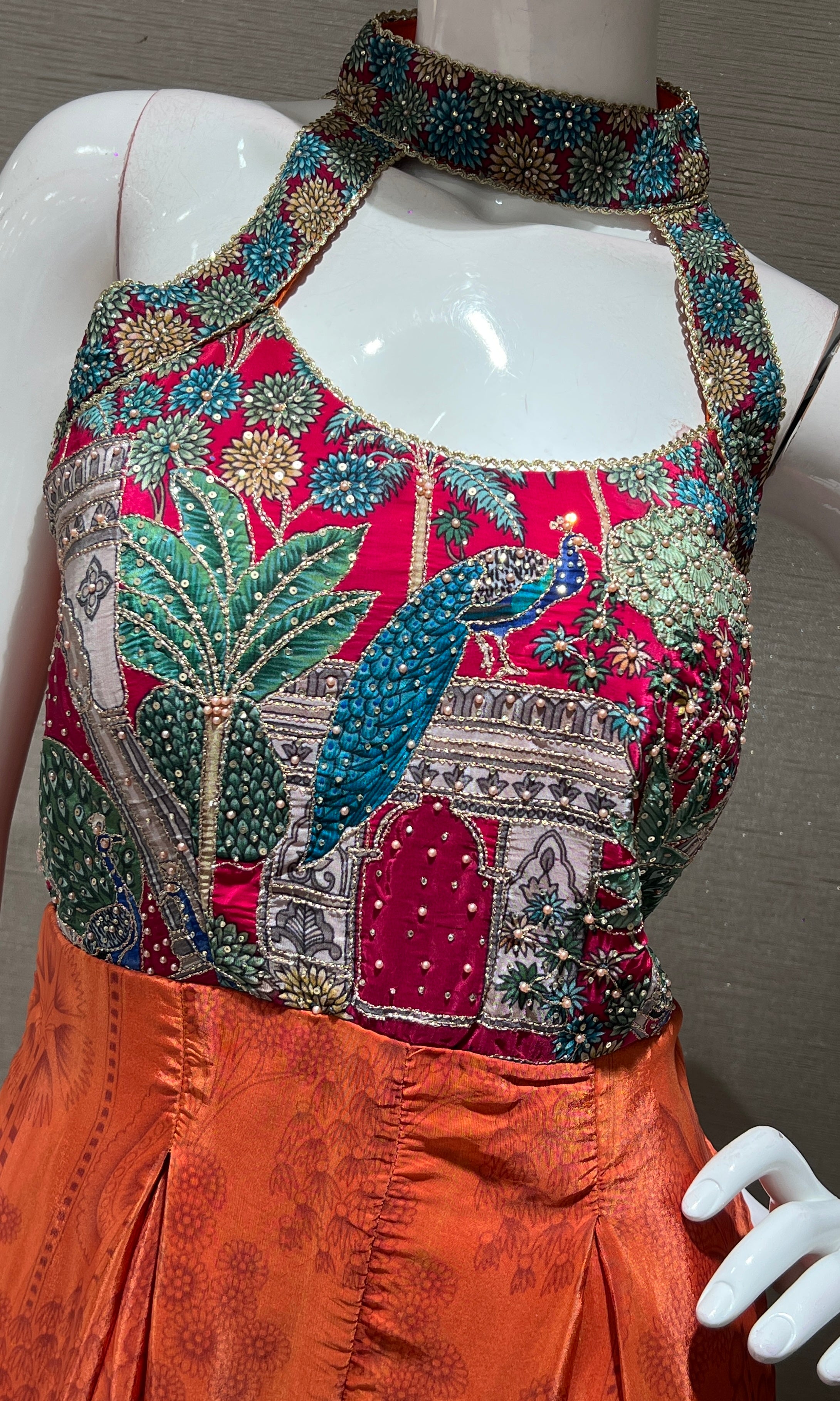 Rust EMBROIDERED HALTER NECK jumpsuit