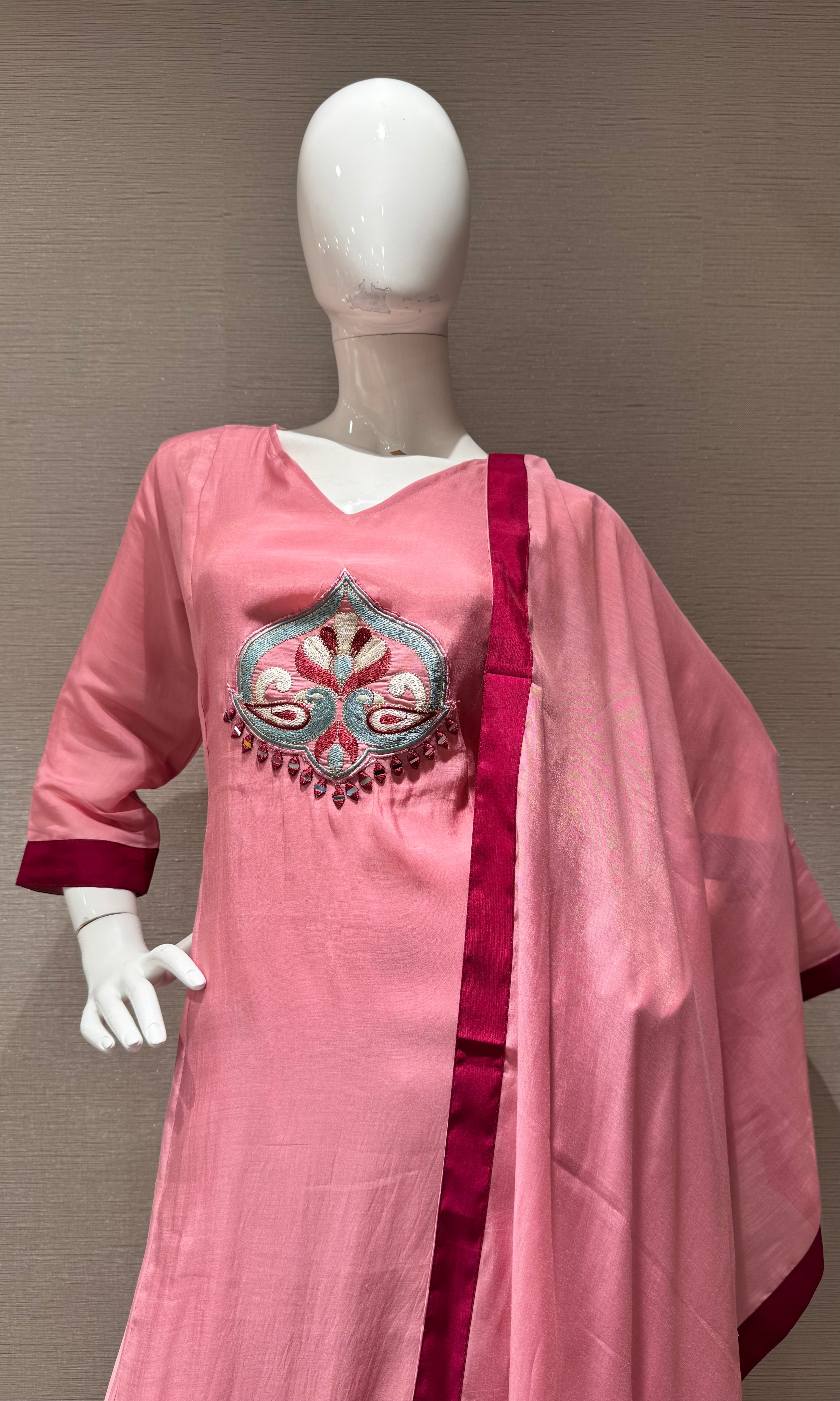 Rose Pink Kurta Set with Ethnic Dupatta