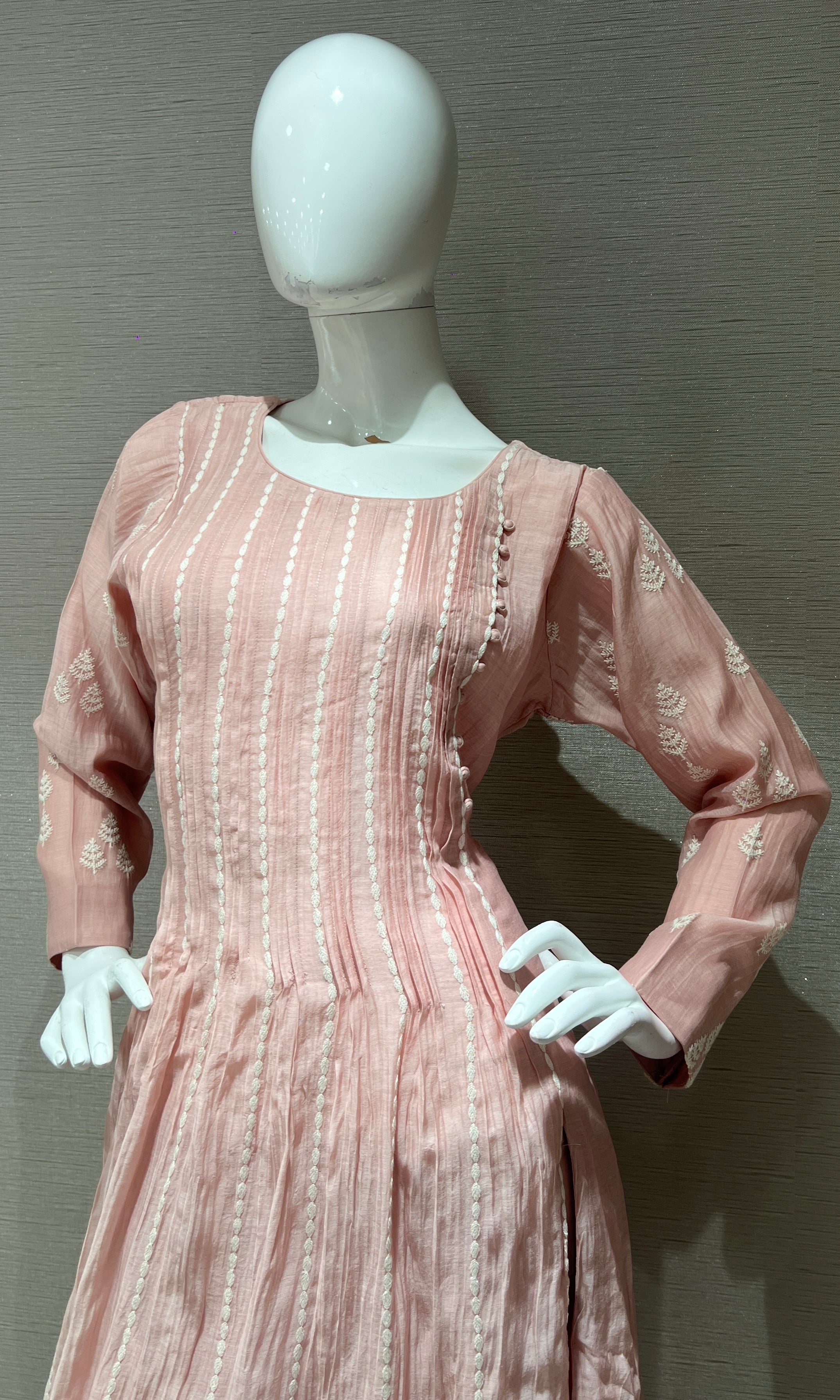 Pink Embroidered Stripes Anarkali Set