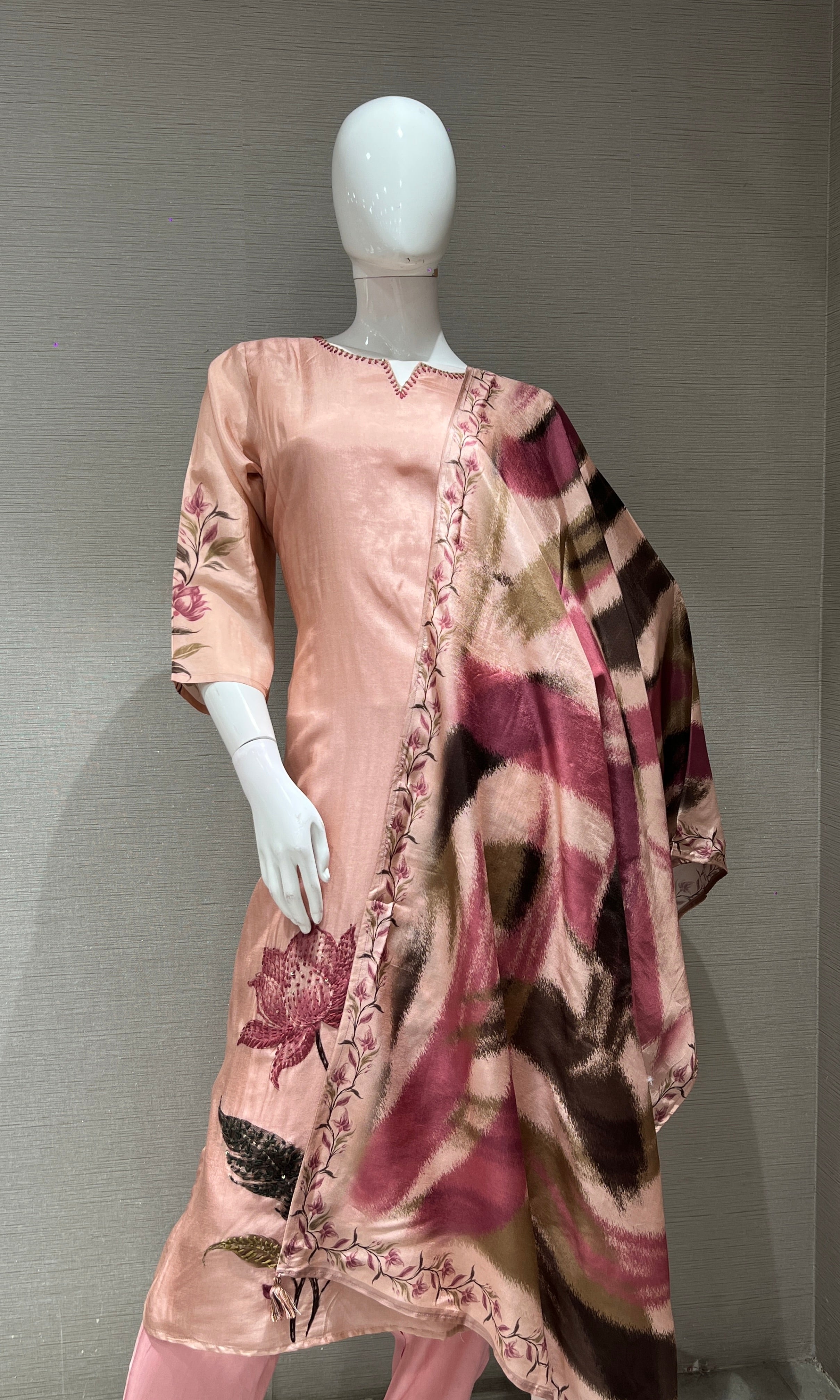 Peach FLORAL EMBROIDERED kurta set