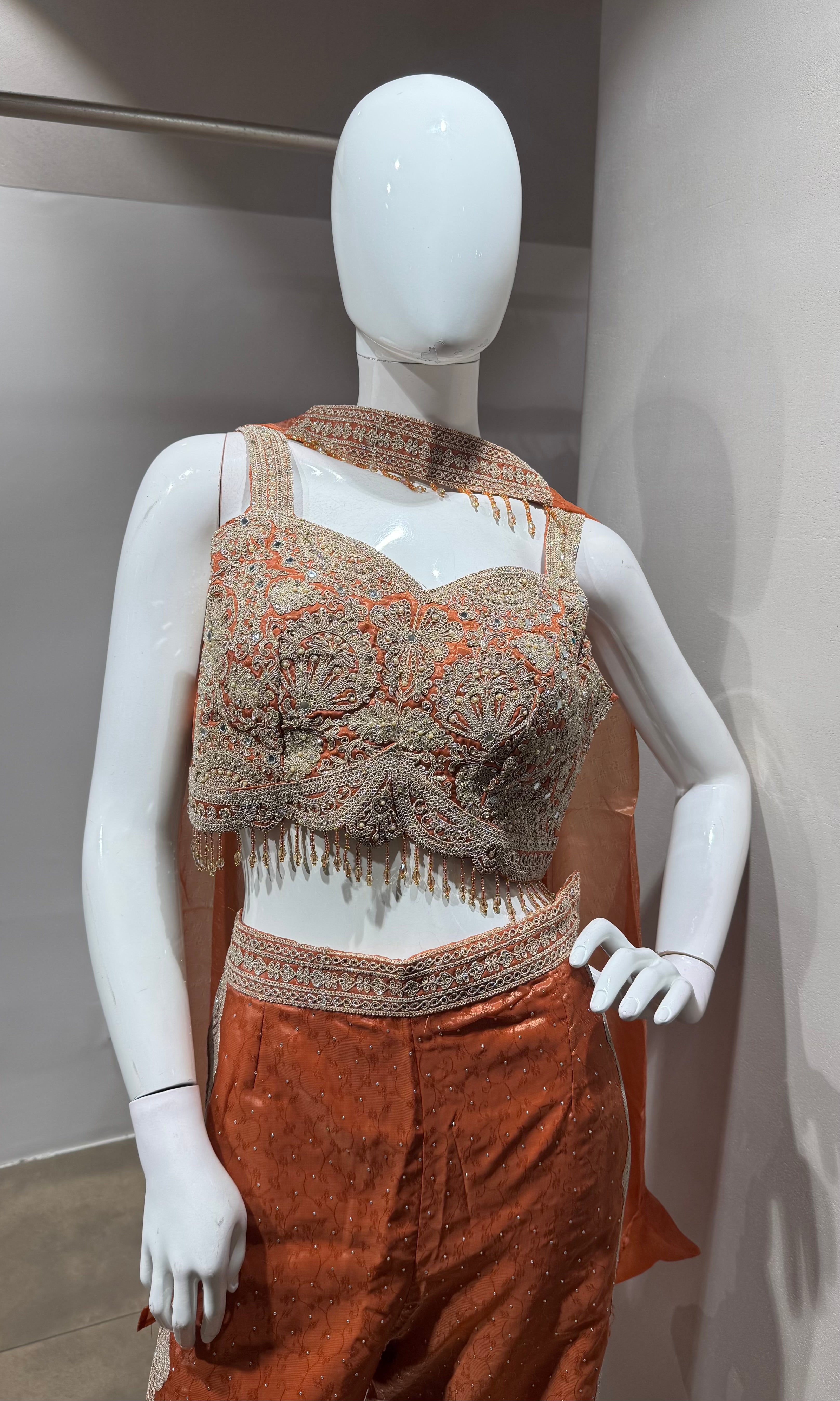 RUST Crepe Silk Crop Top Palazzo set