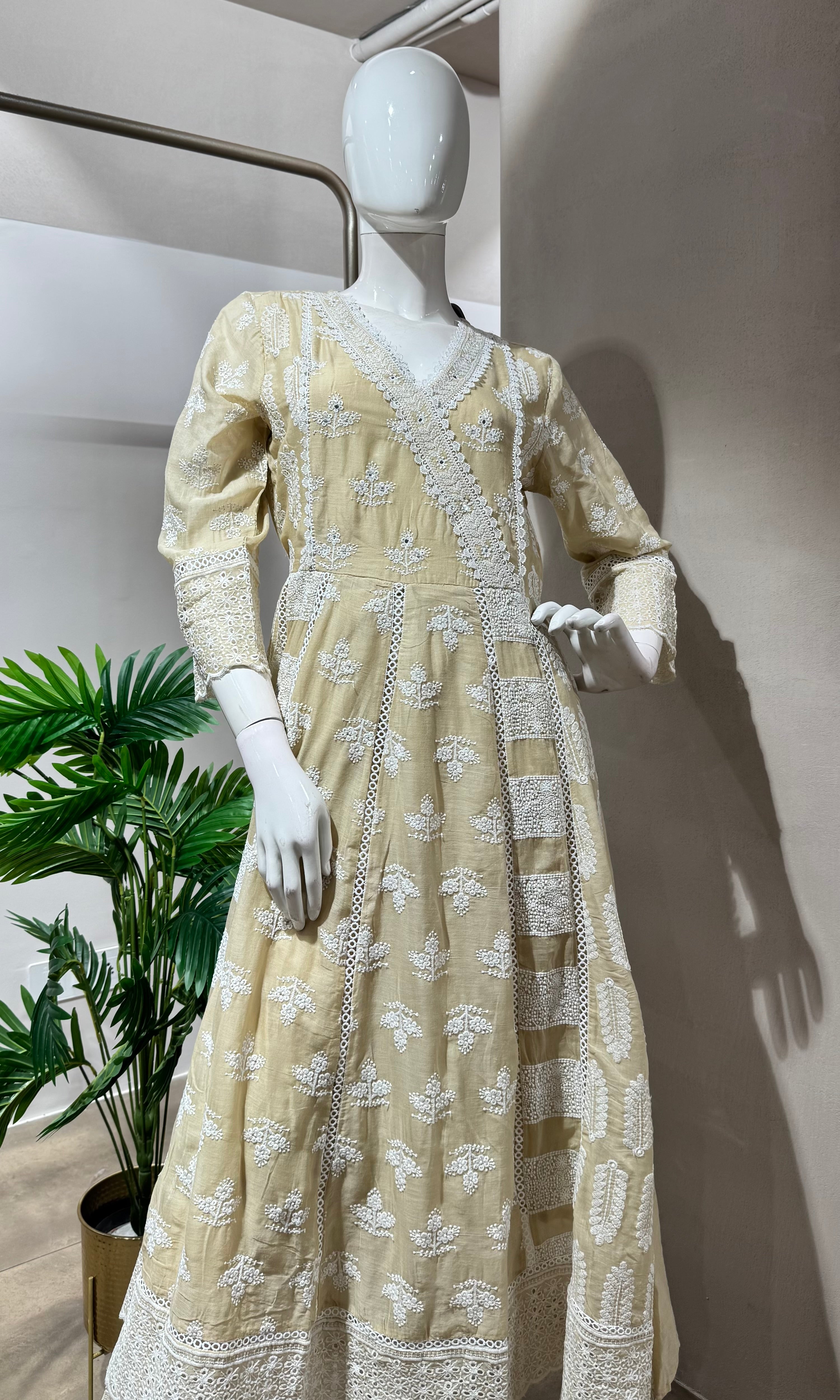 BEIGE LUCKNOWI STYLE CHIKANKARI ANARAKALI