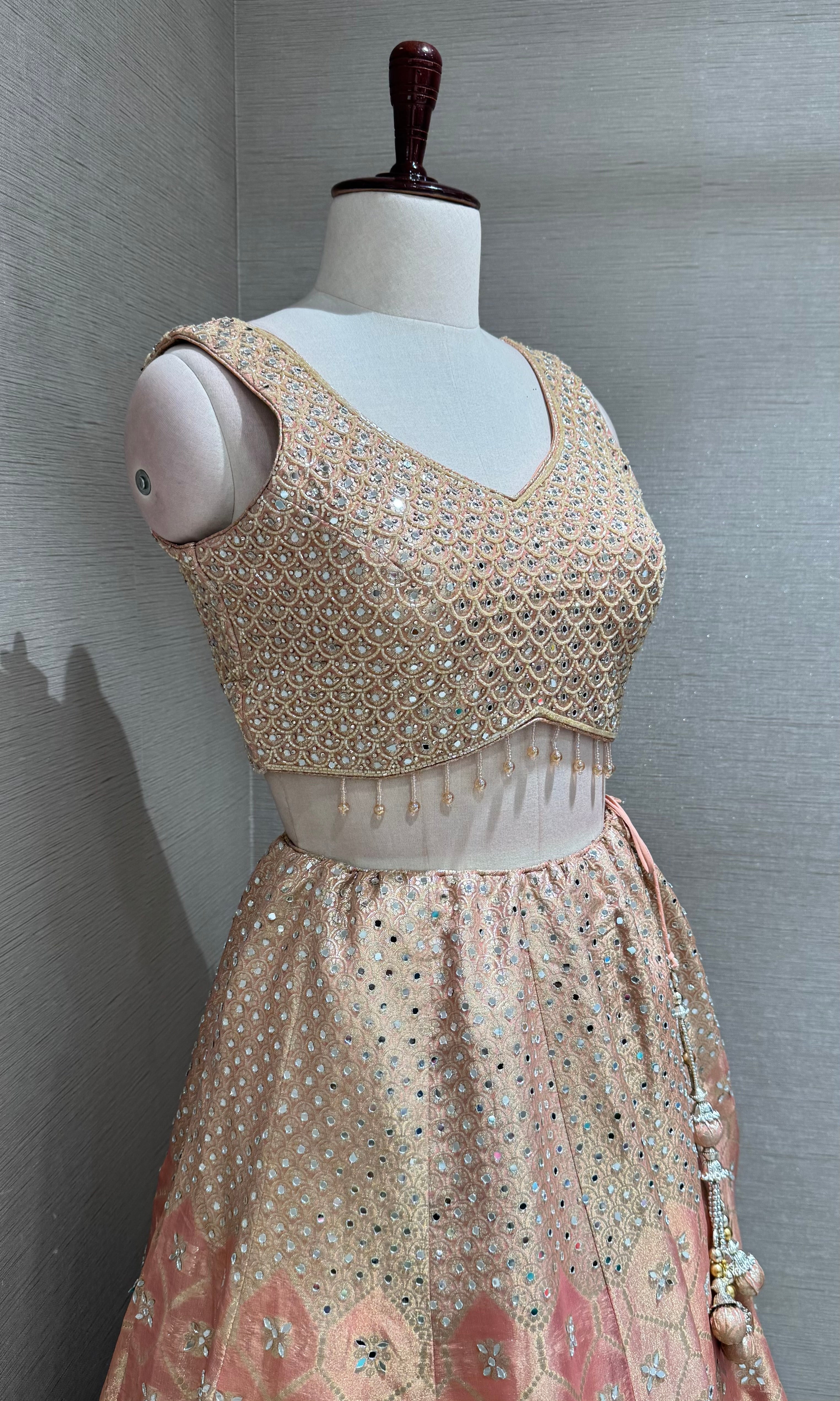 Peach and Gold Embroidered Lehenga Choli Set with Dupatta