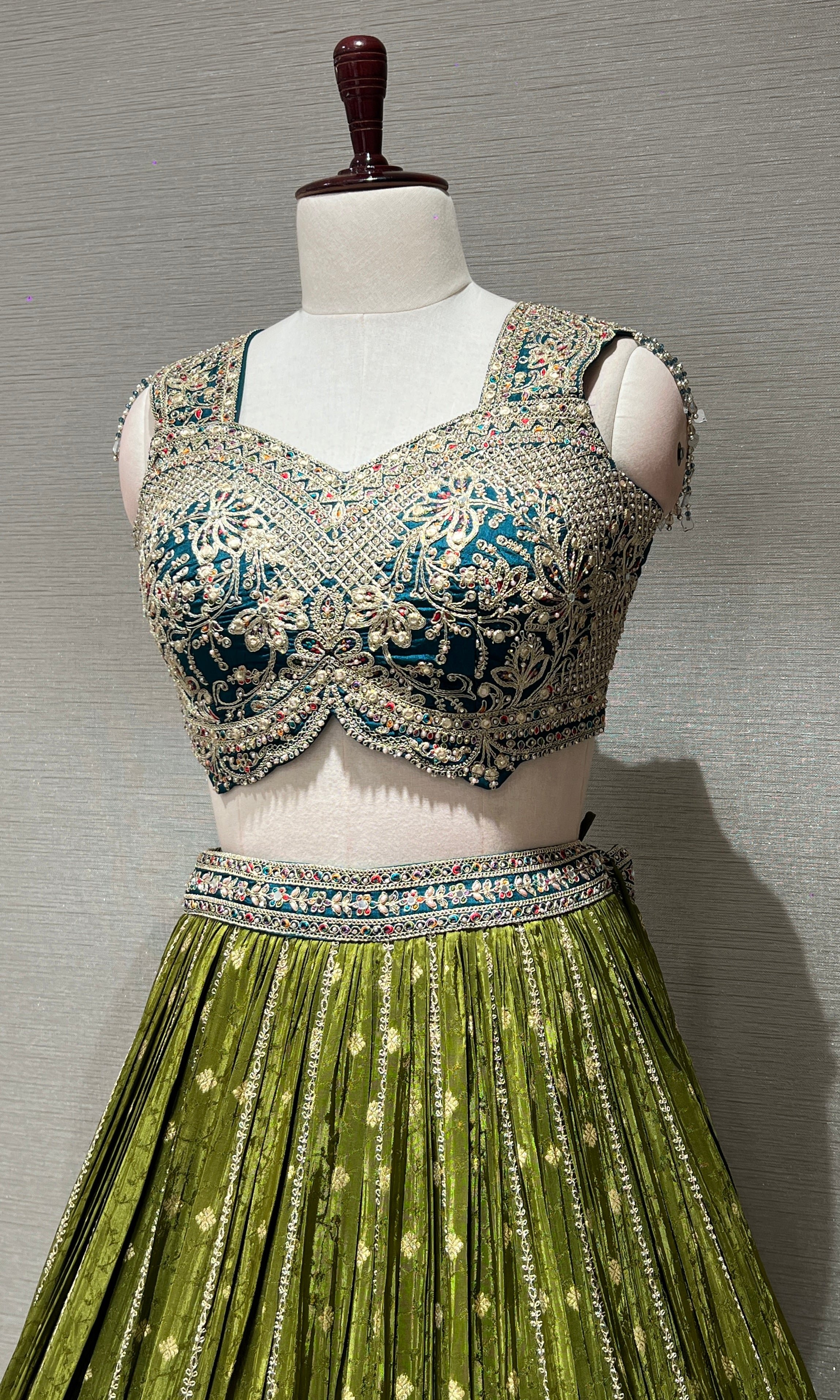 BLUE MULTI GOLDEN EMBROIDERED LEHENGA