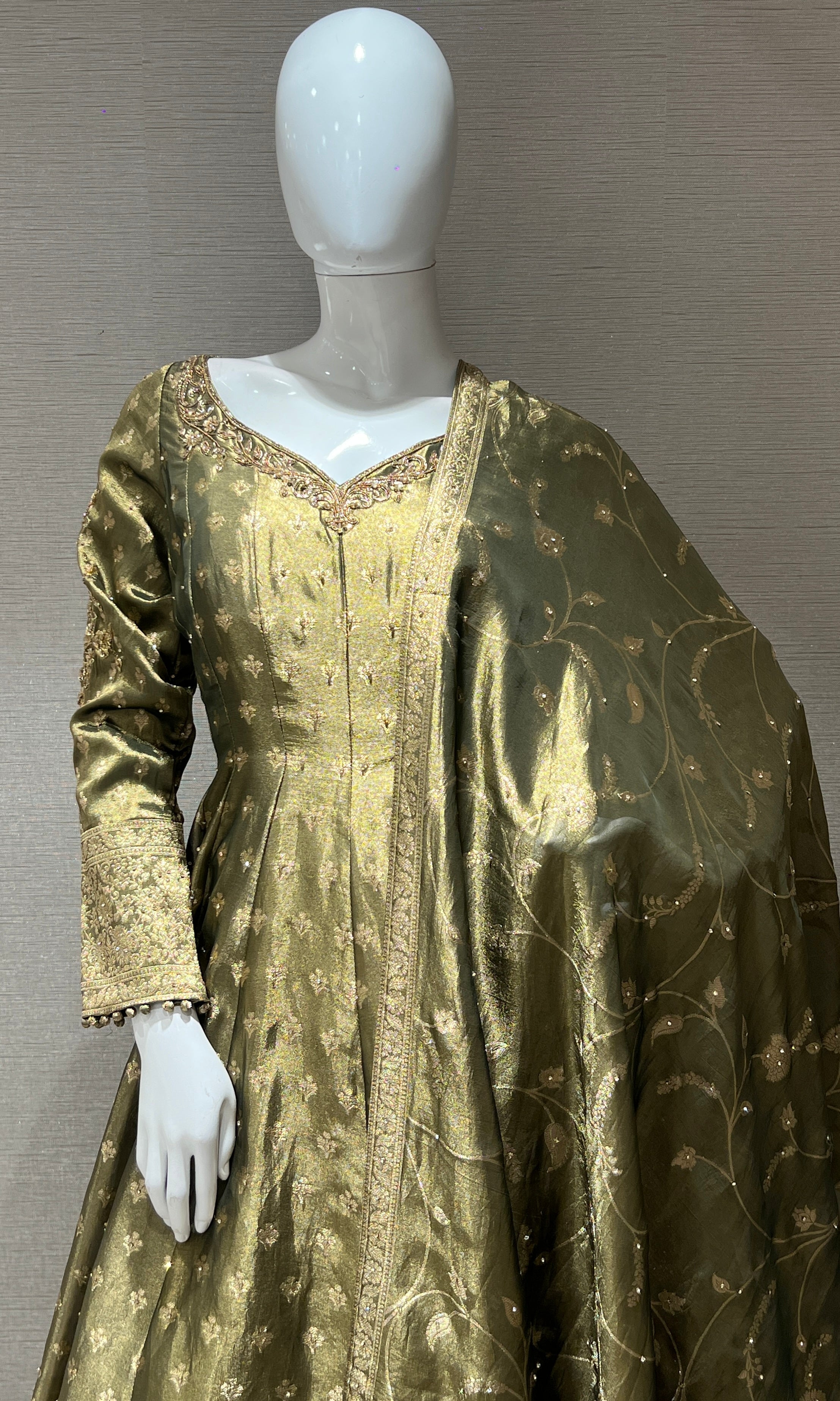 Green Anarkali kurta set with palazzo pants