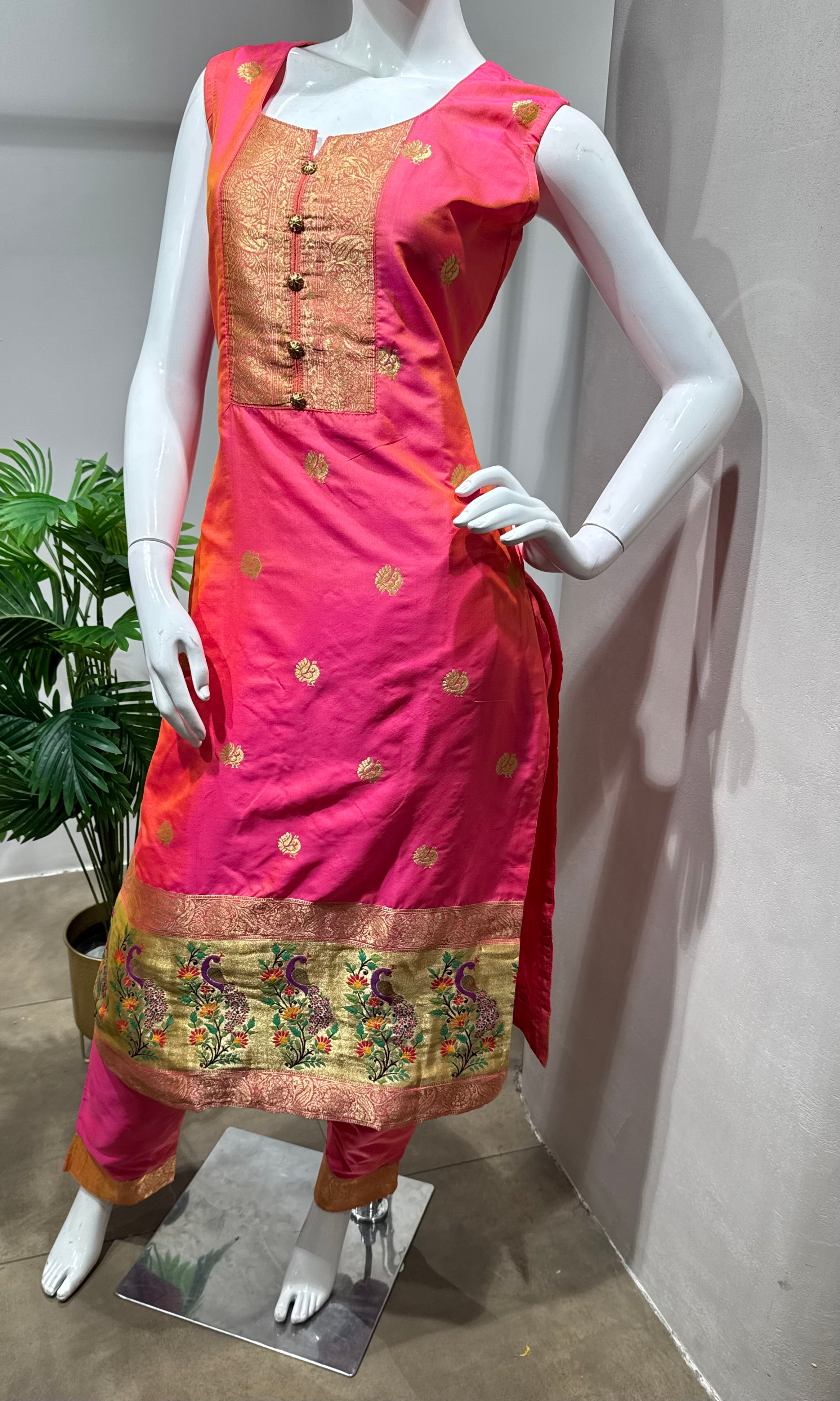 Pink Banarasi Silk Kurta with Paithani Dupatta