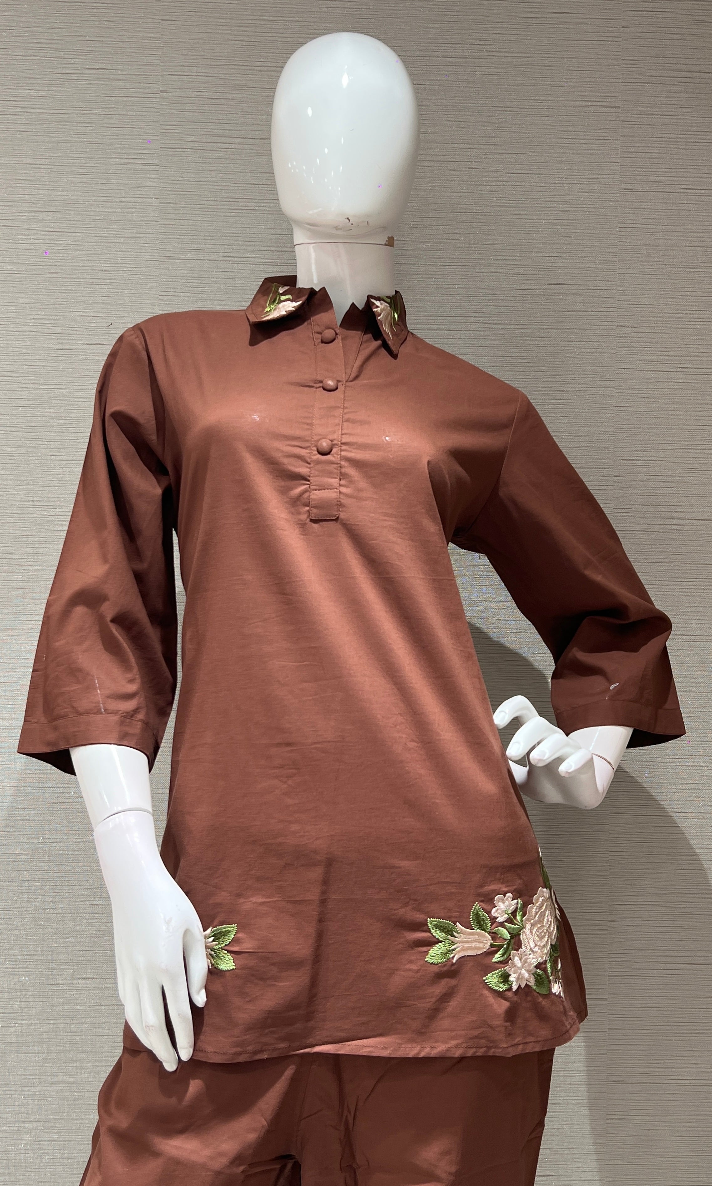 Brown FLORAL EMBROIDERED CORD SET