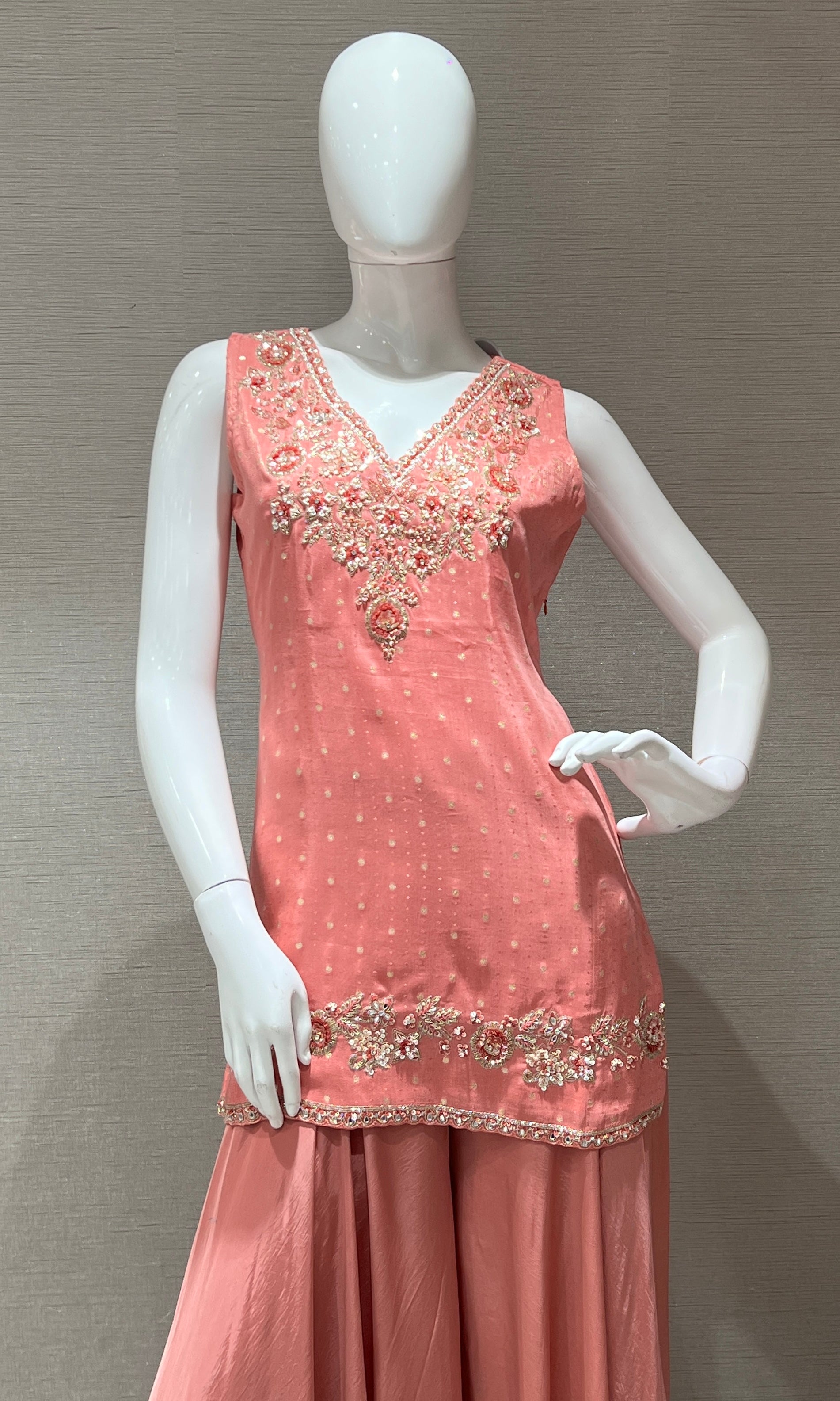 Rose Pink Short Kurti Embroidered Palazzo Set