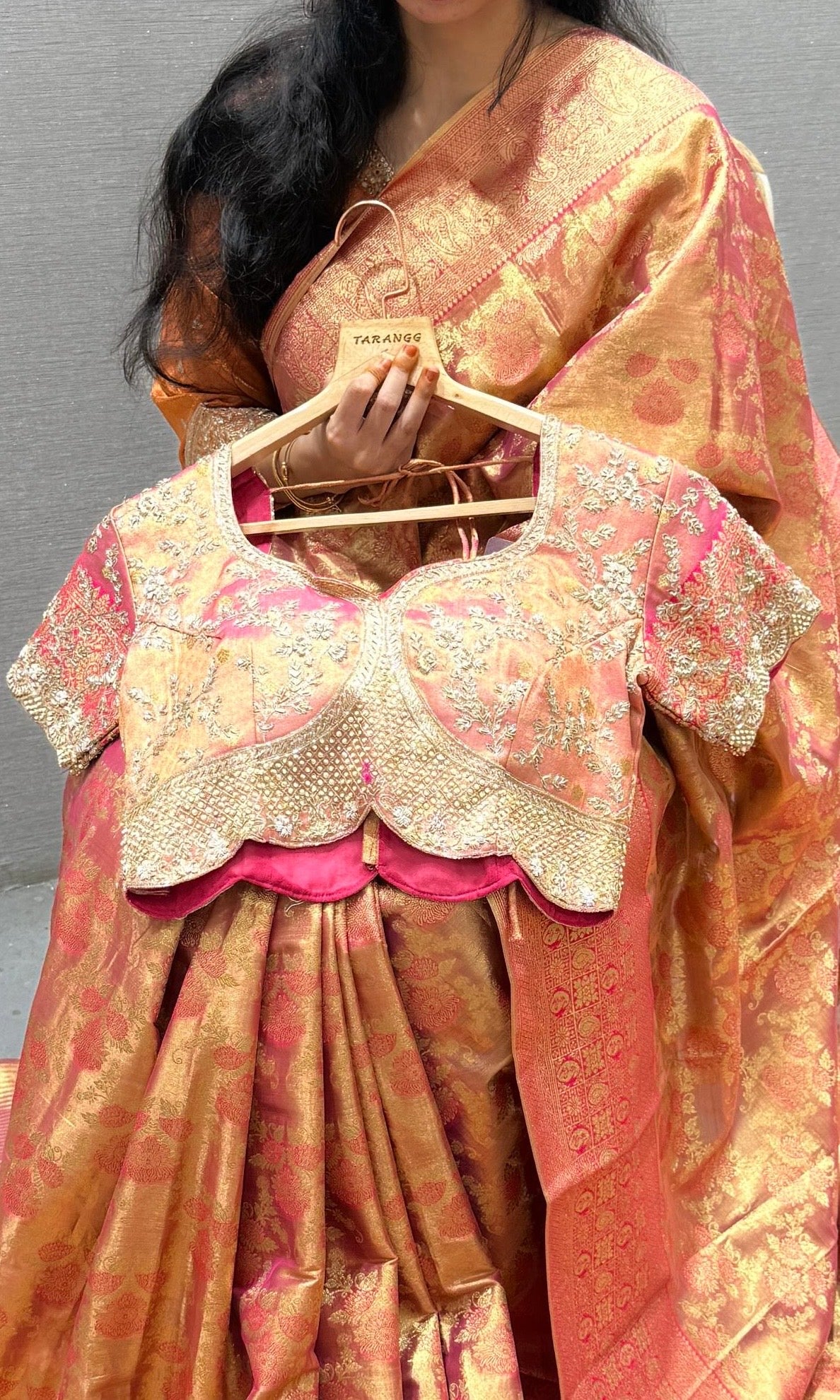 Pink saree with ready blouse