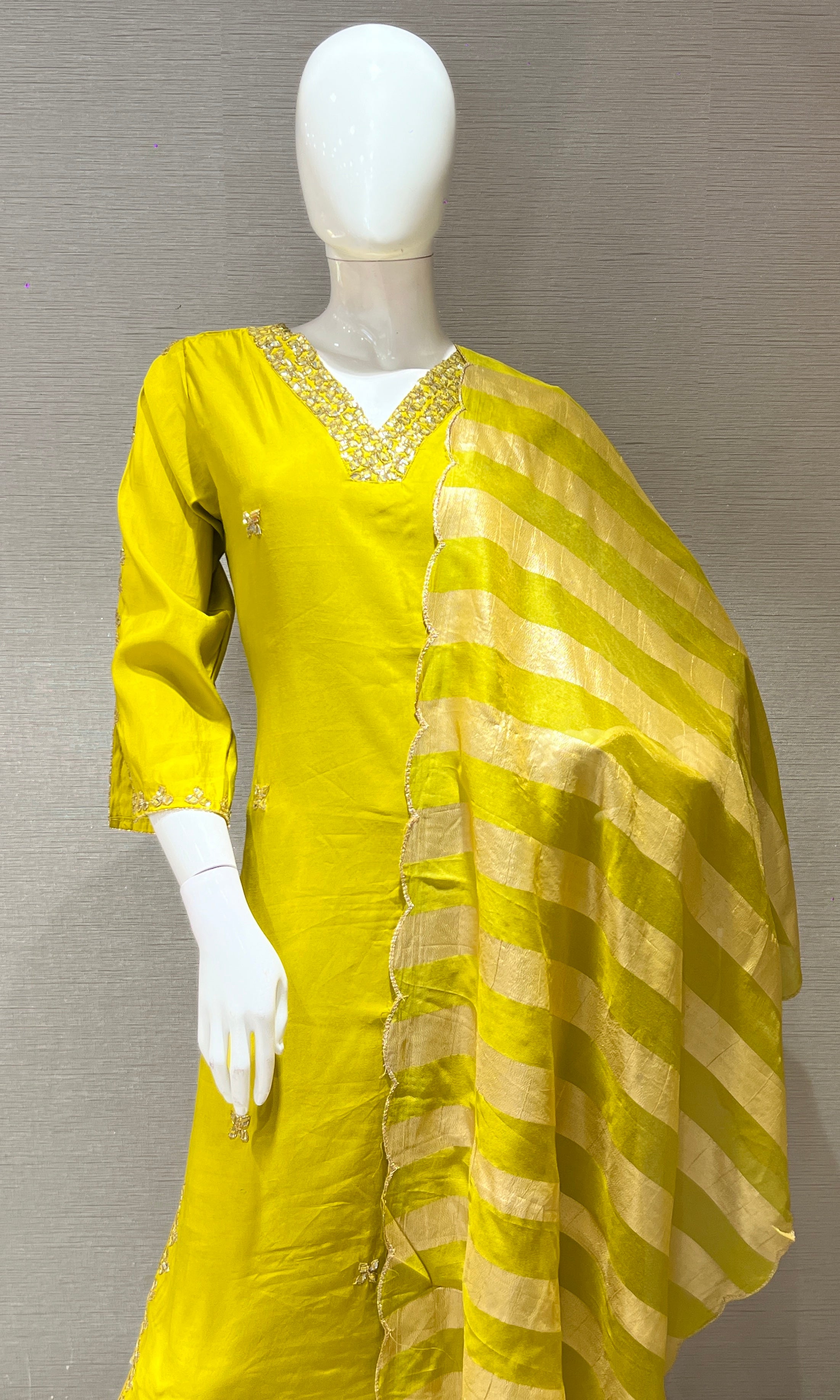 Liril embroidered kurta set with striped dupatta