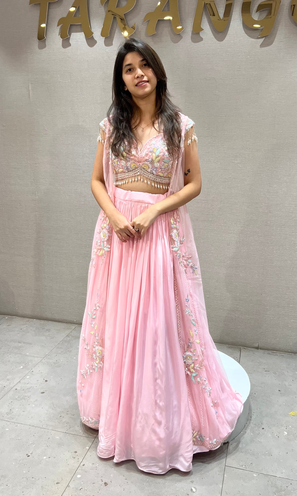 Blush Pink Floral Embroidered Crop Top Lehenga
