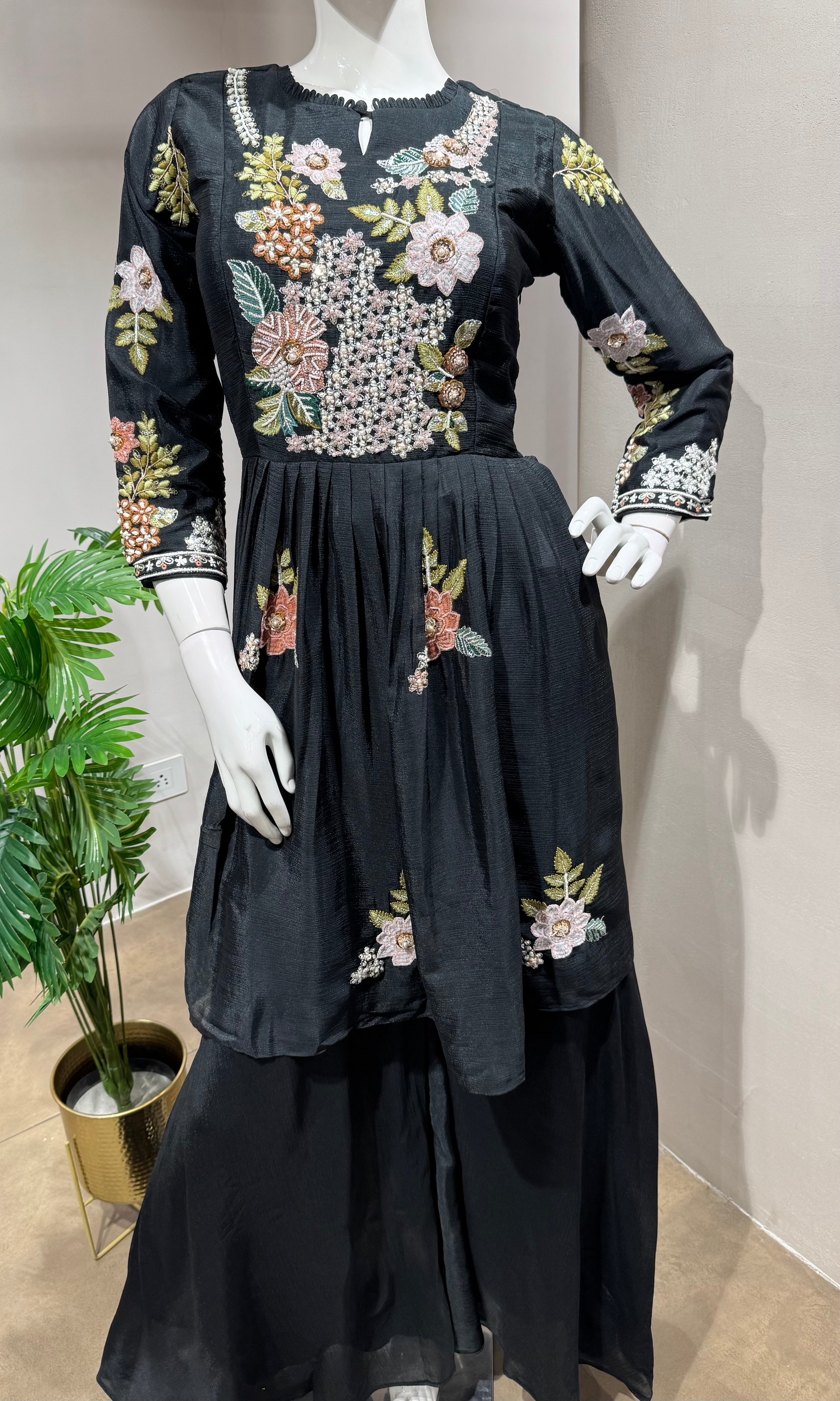 Black Floral Embroidered PALAZZO SET