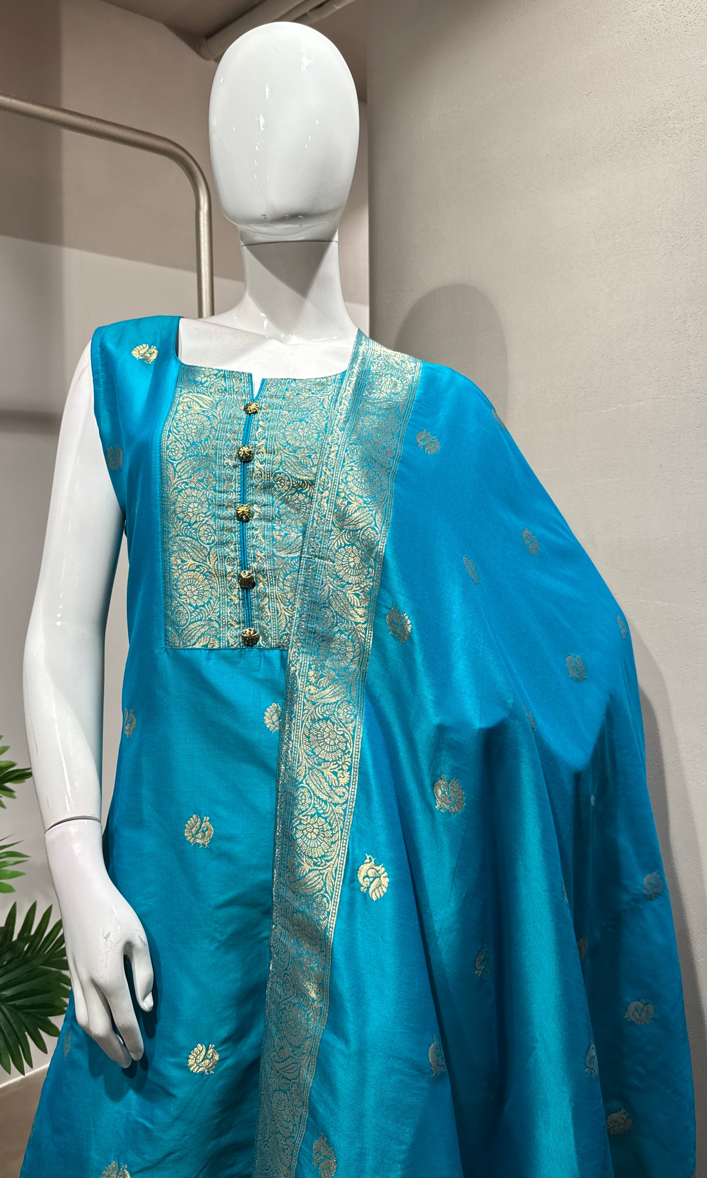 Rama Blue Embroidered Kurta with Dupatta