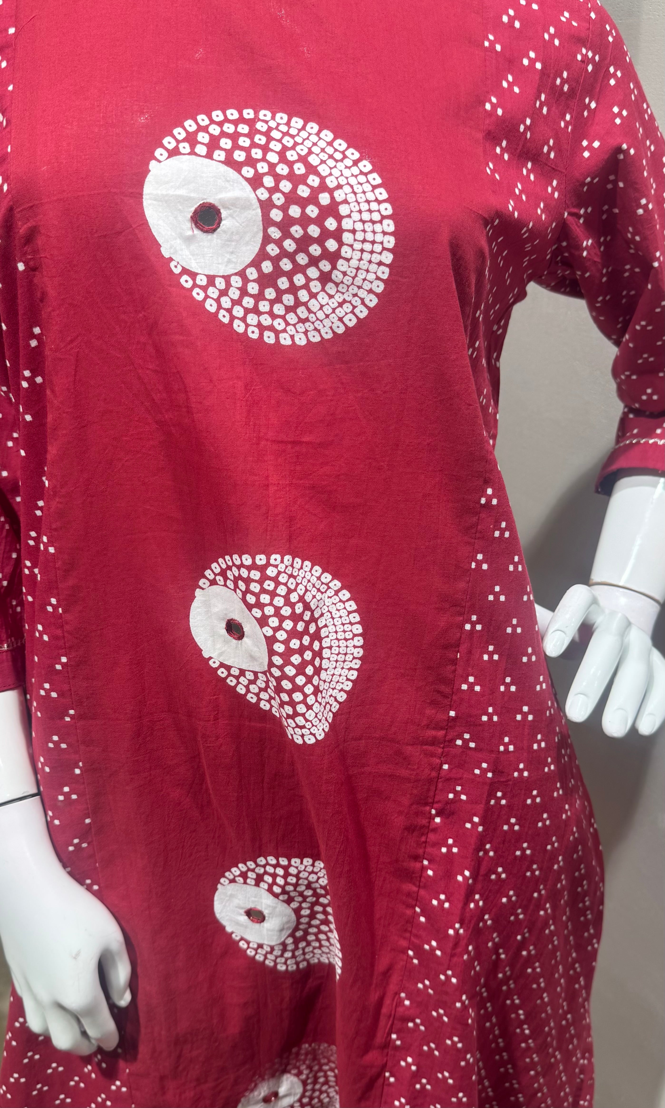 Red Cotton Bandhani Printed Kurta Set