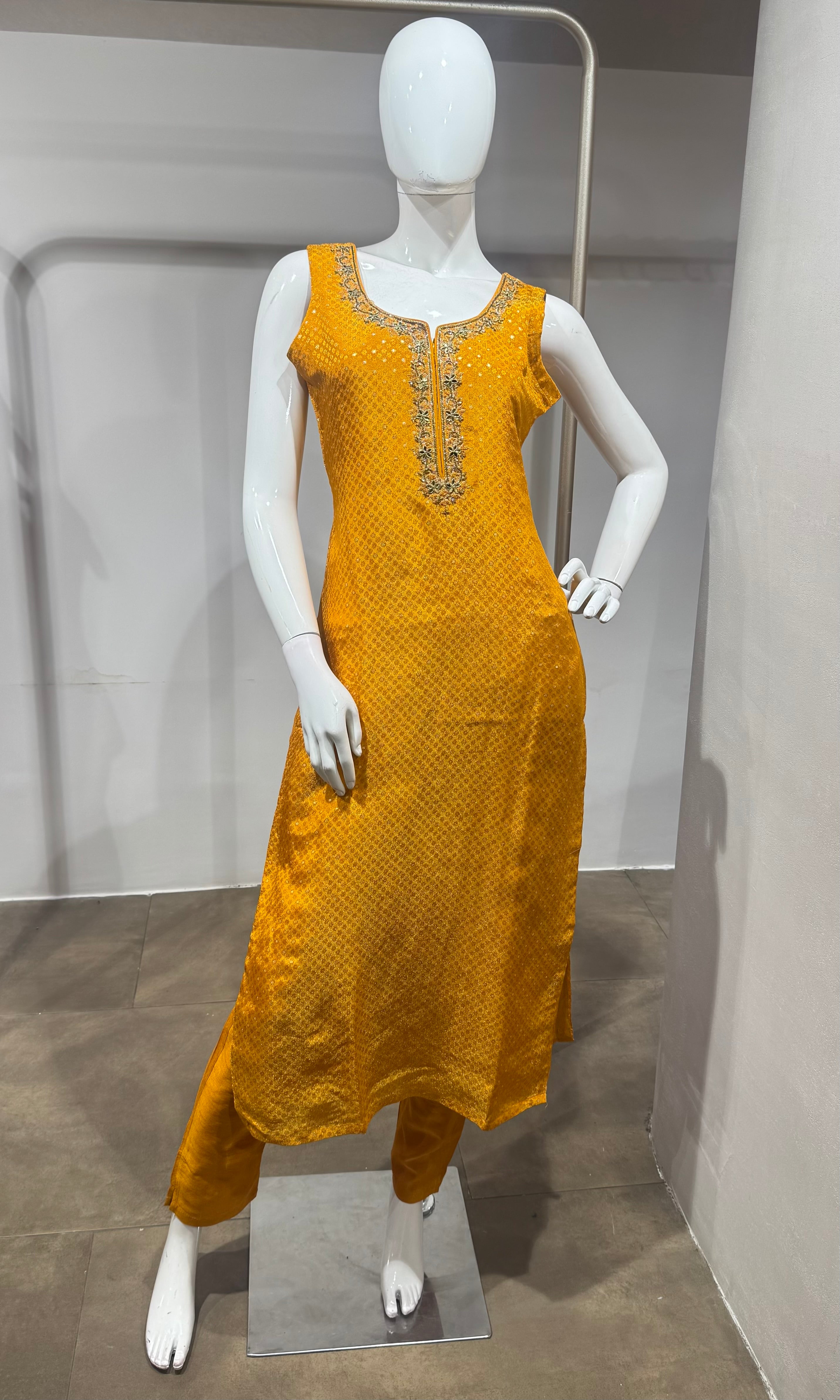 Mustard Yellow Banarasi Embroidered Kurta Set