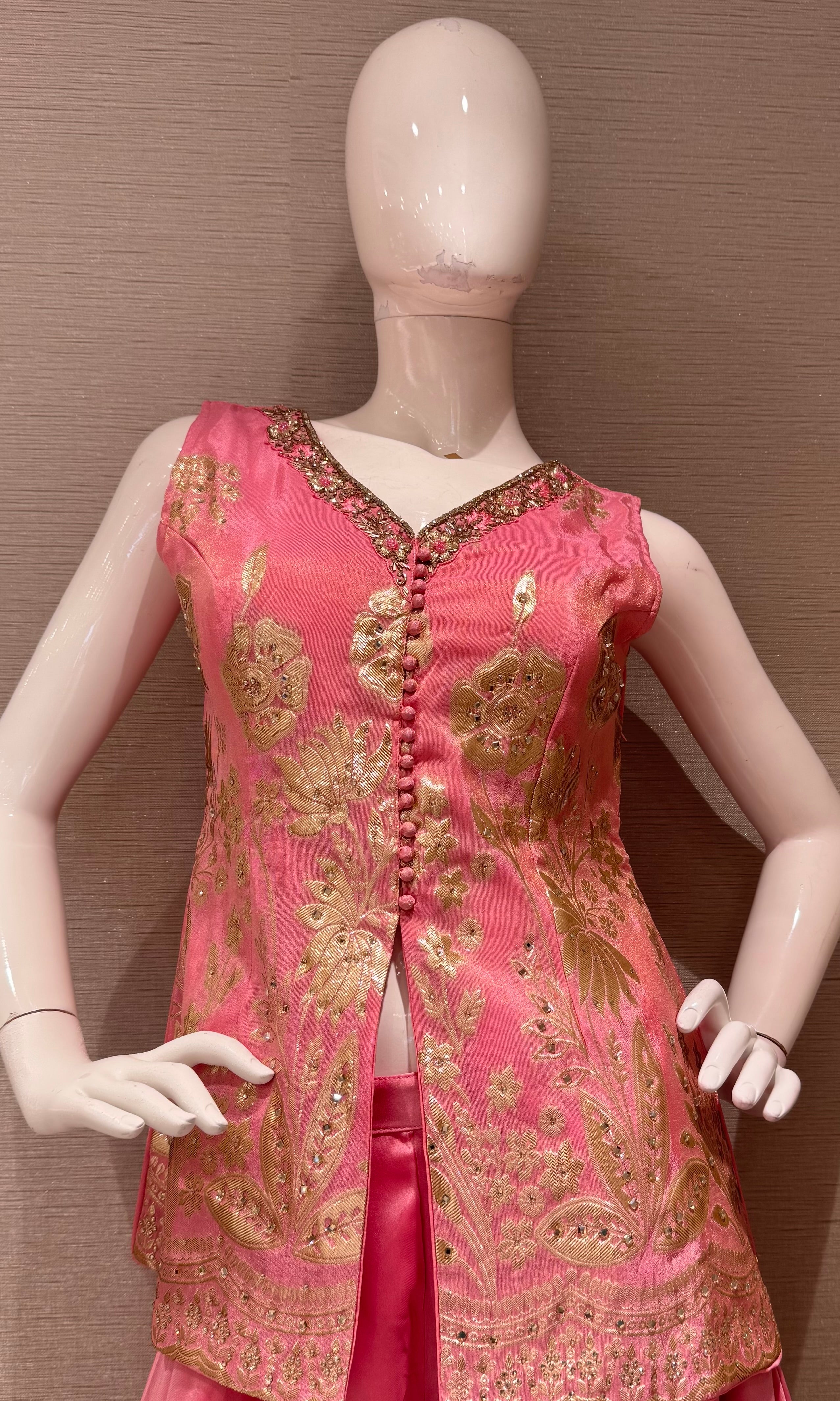 Blush Pink palazzo Set with Embroidered Short Peplum