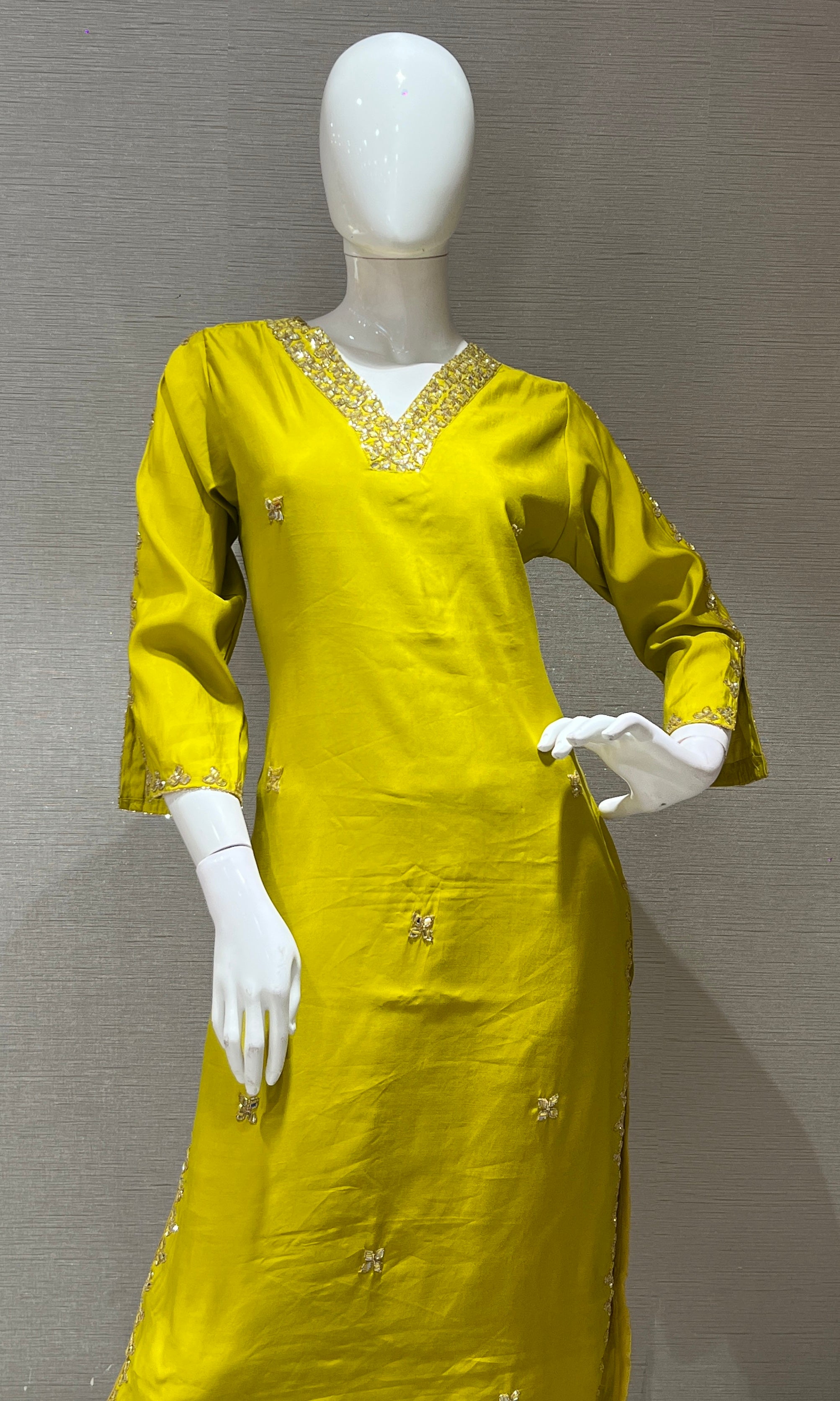 Liril embroidered kurta set with striped dupatta