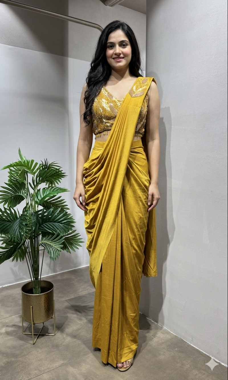 Mustard Magic Pre-Draped Festive Saree