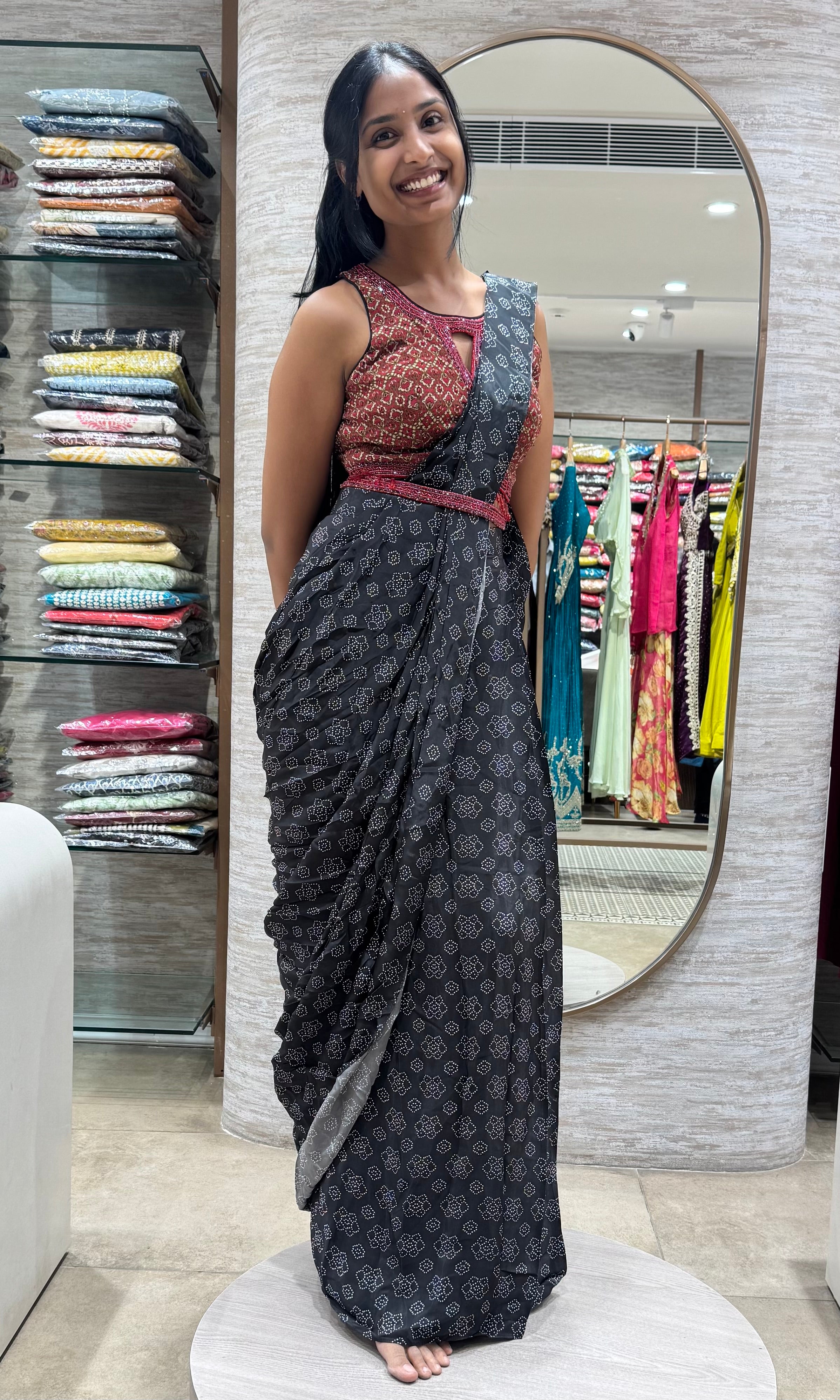 MAROON AND BLACK floral printed DRAPE SAREE