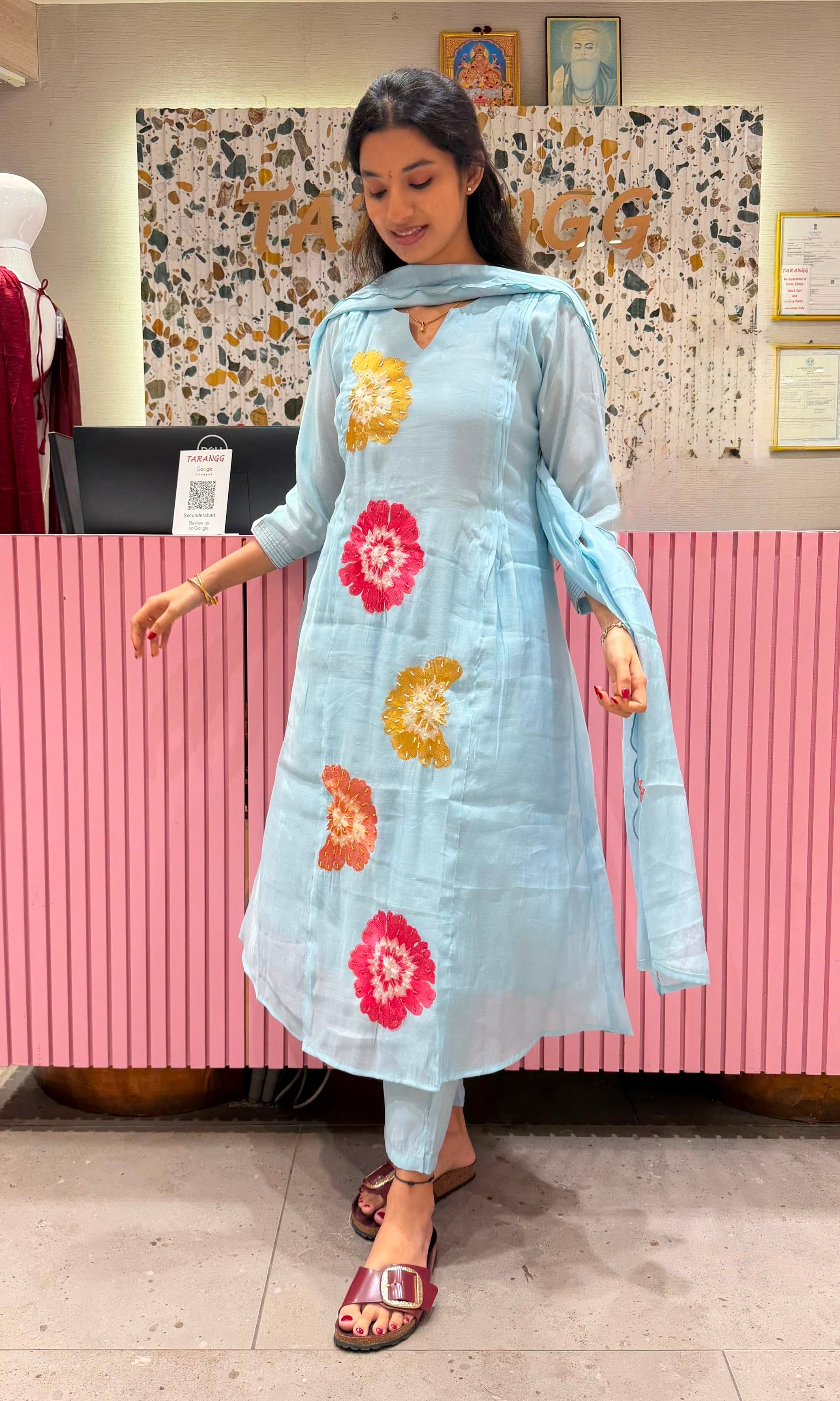 Sky Blue floral printed kurta set