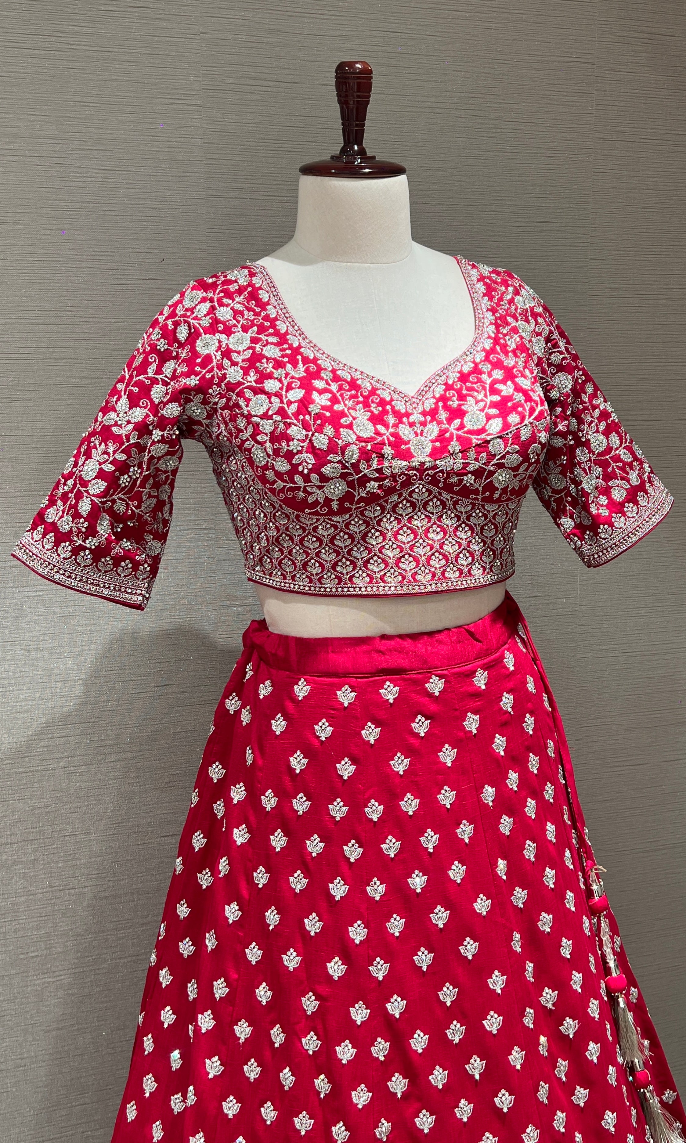 Rani pink intricate zari and sequence LEHENGA