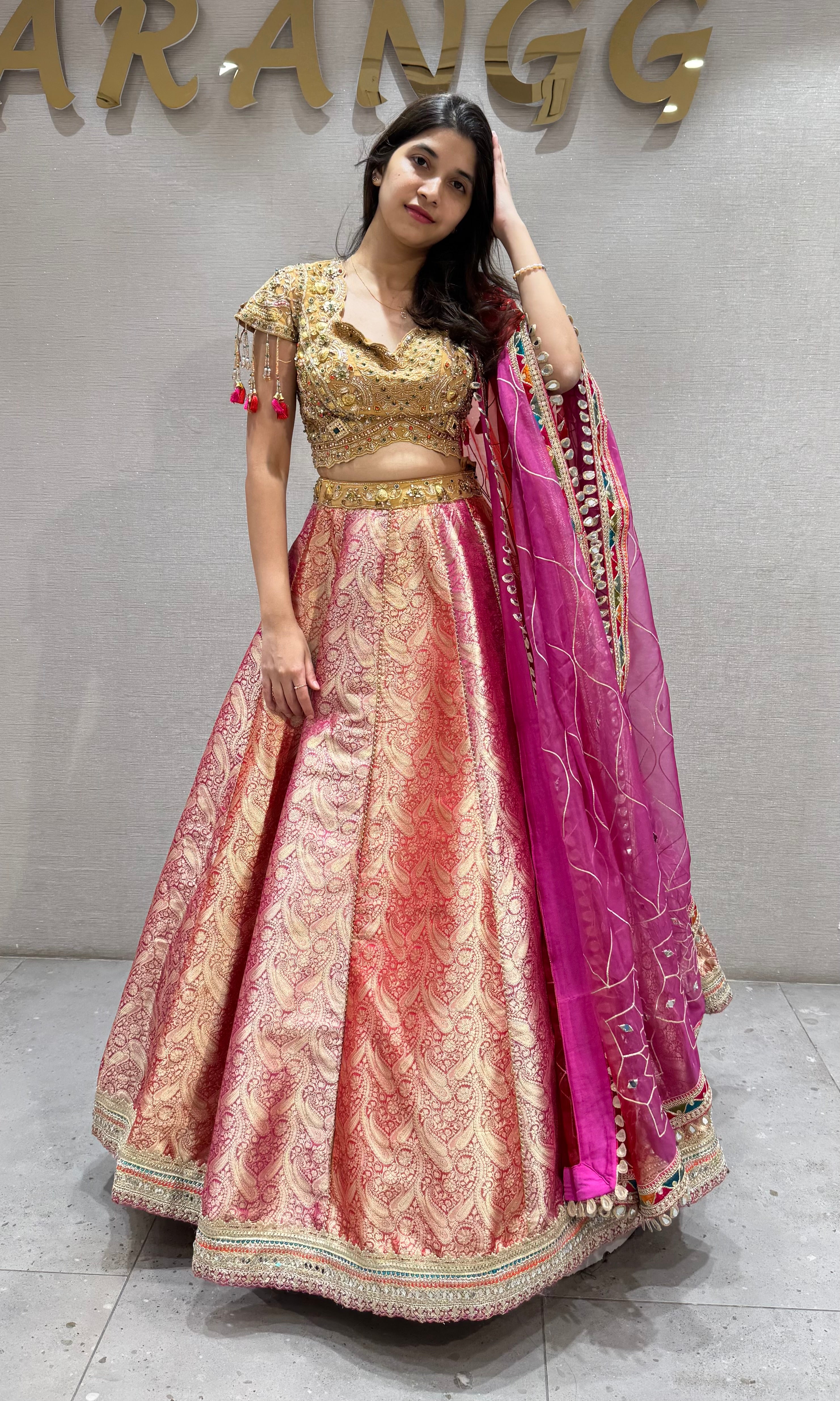 Multicolor Embroidered Banarasi Silk Lehenga