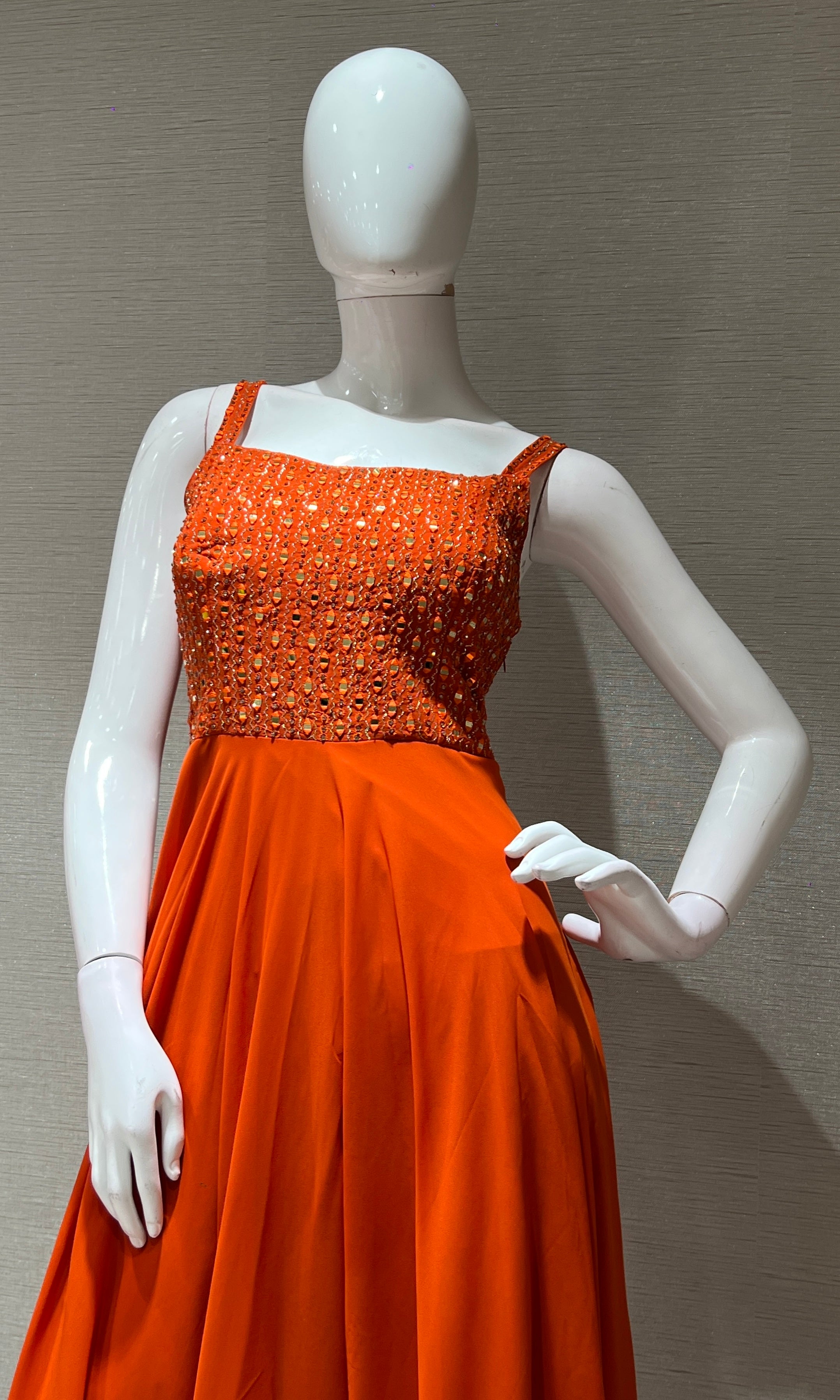 Orange EMBELLISHED ANARKALI LONG DRESS