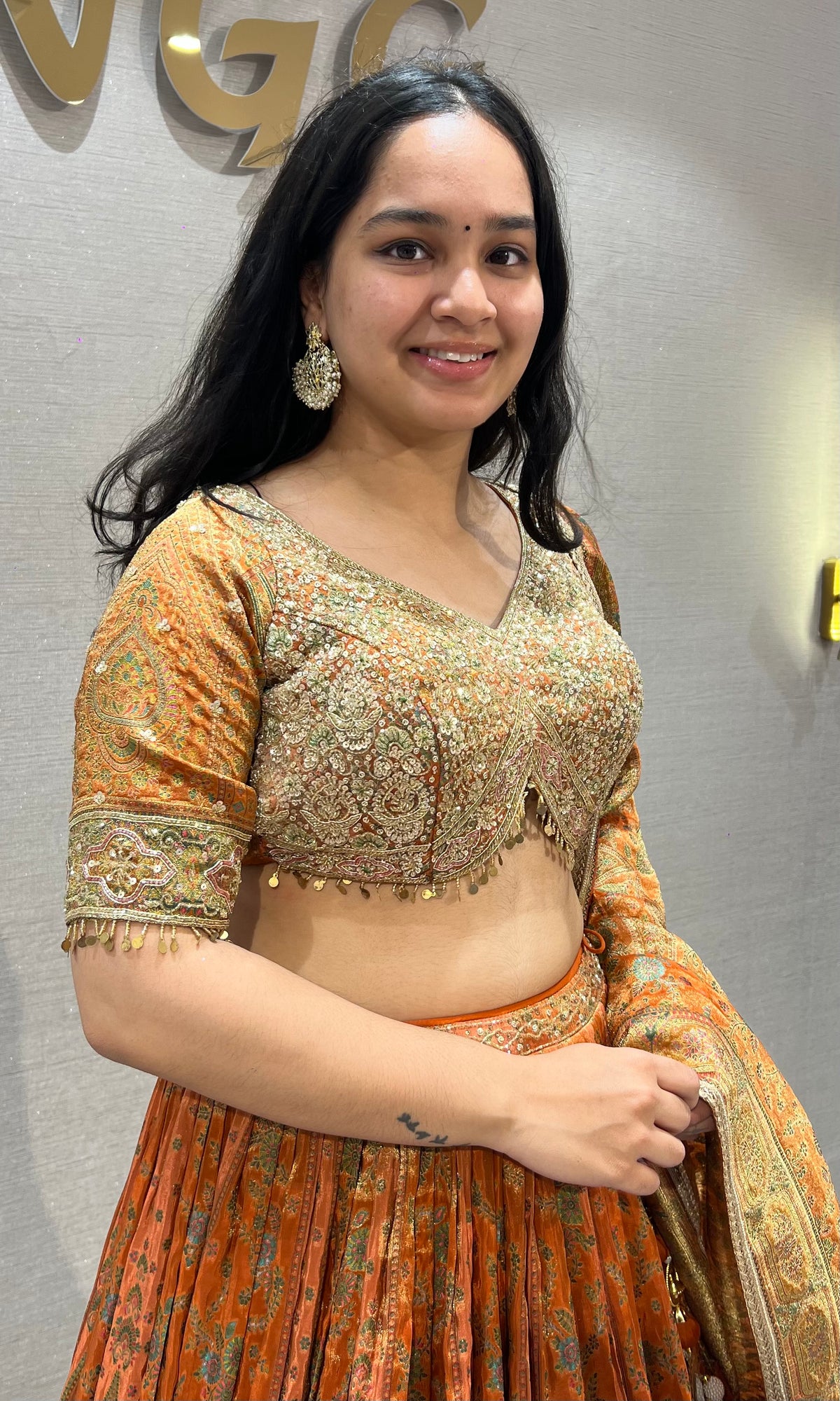 Rust Orange & Gold Embroidered Lehenga Set