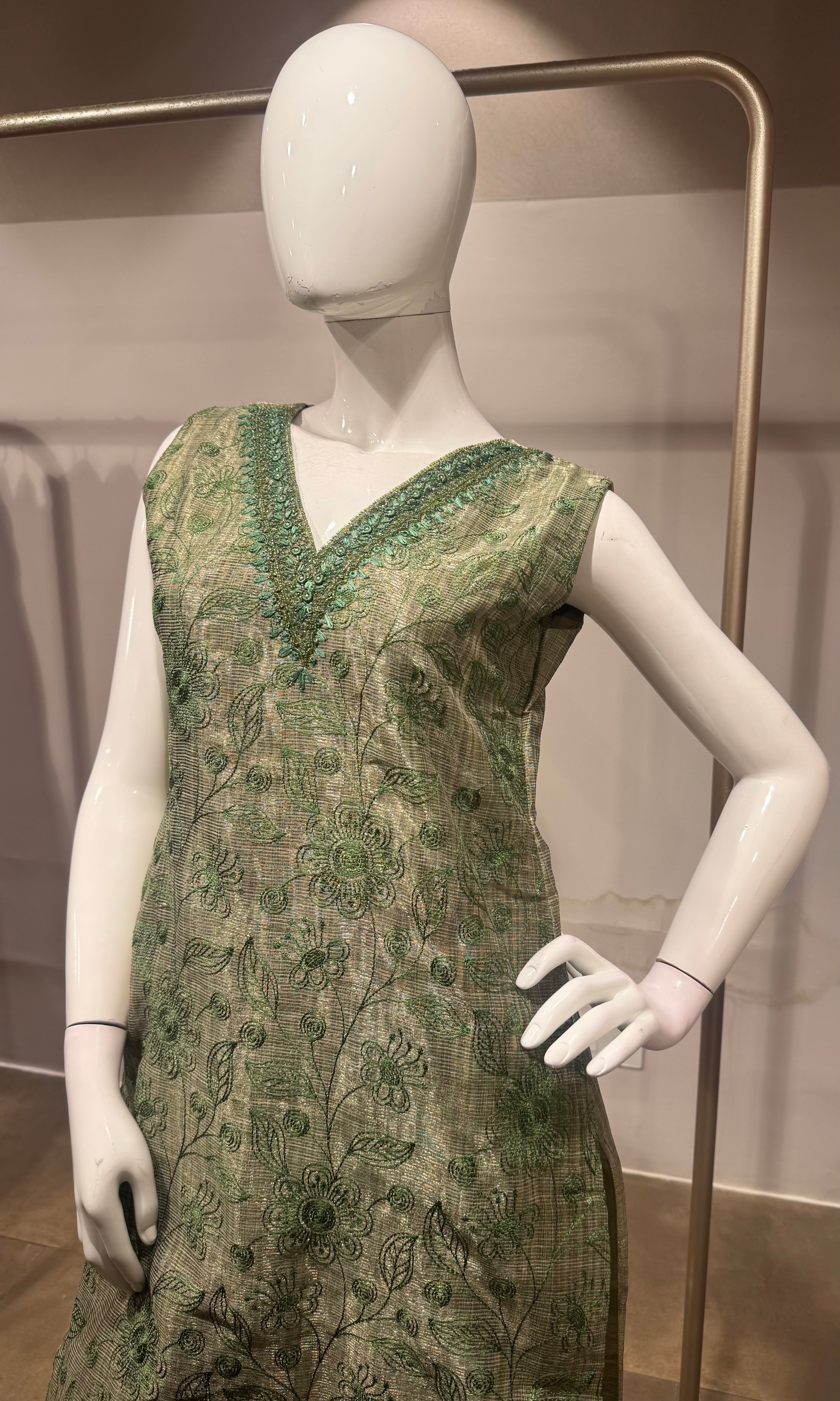 Green Embroidered Net Salwar Kurta set