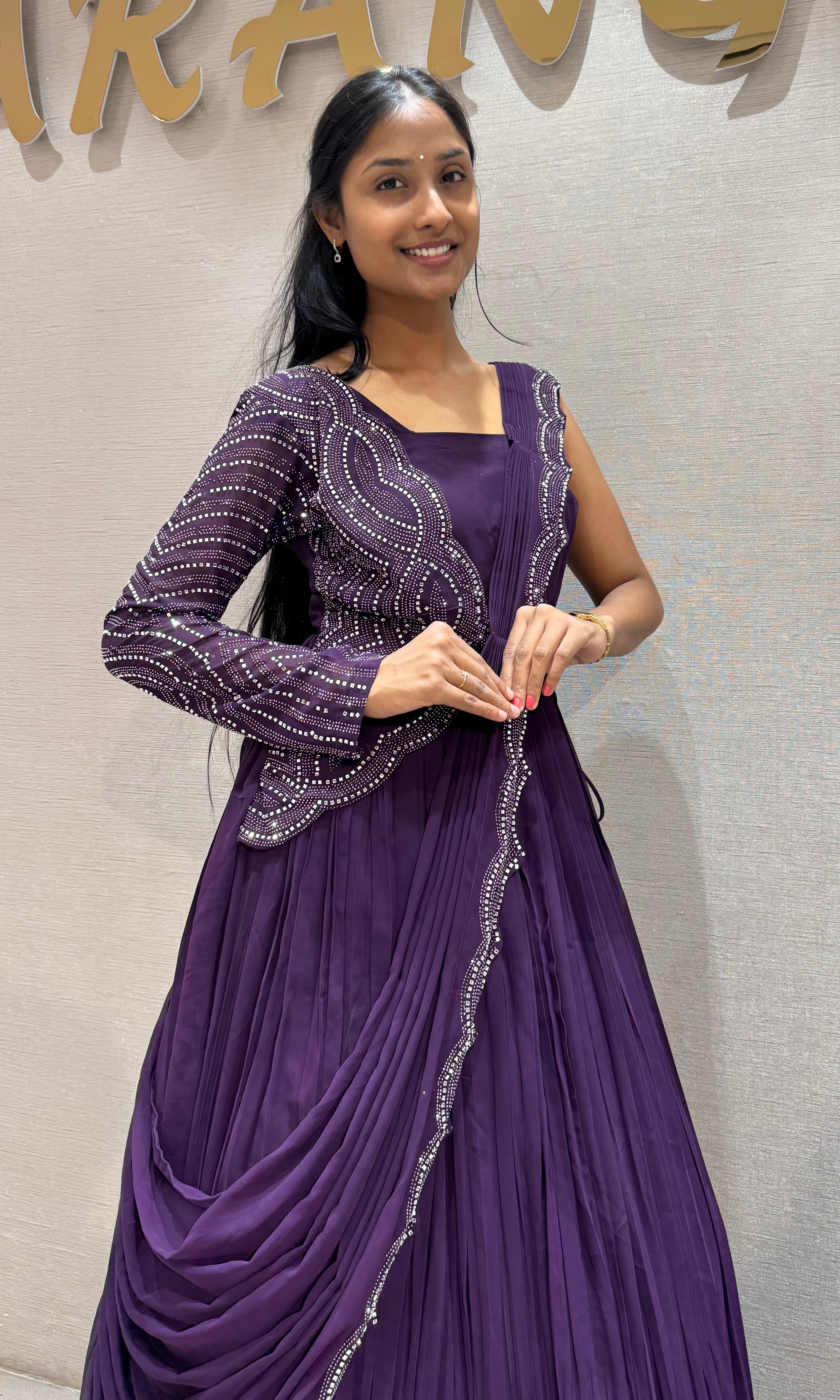 Wine Embellished Floor-Length Anarkali Gown