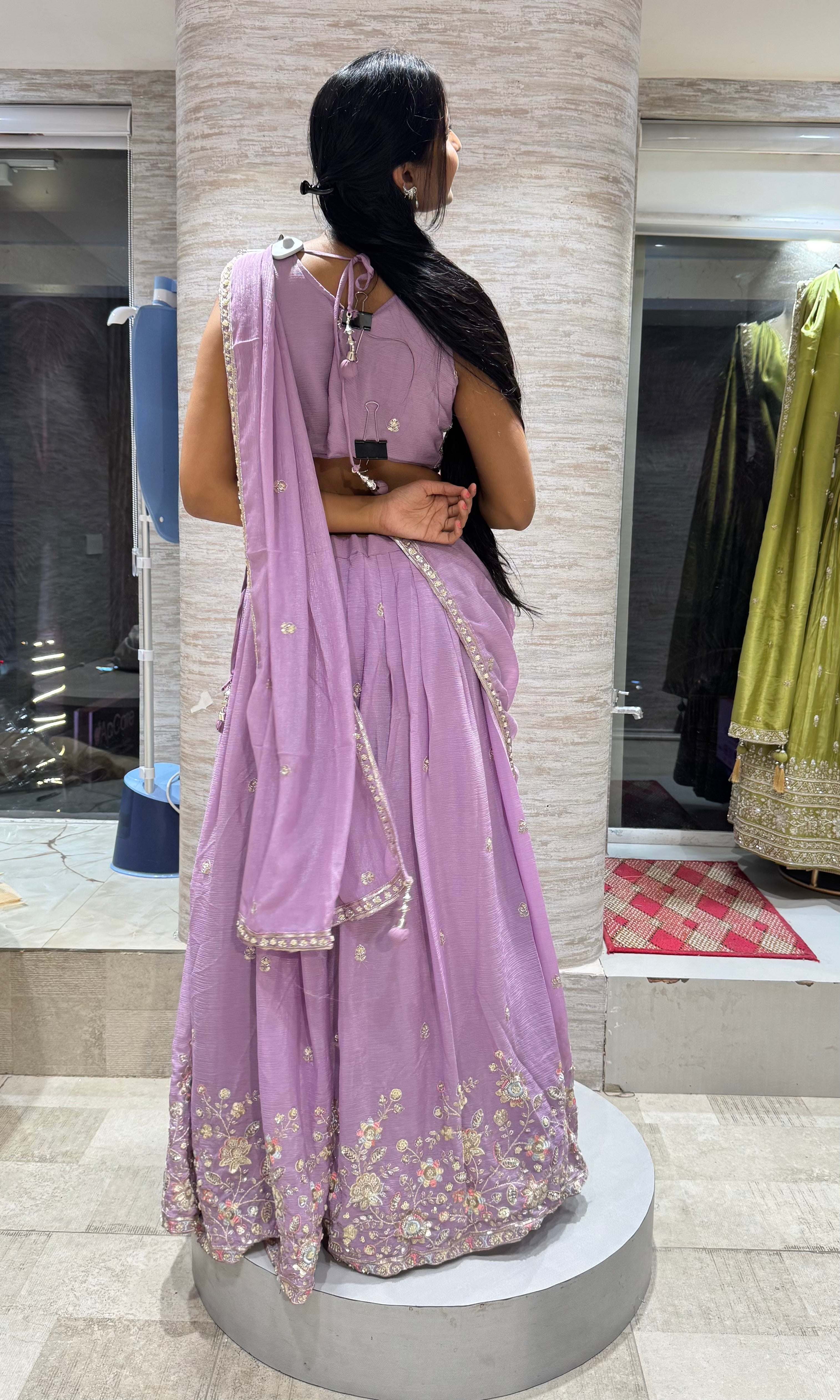 LAVENDER FLORAL EMBROIDERED LEHENGA