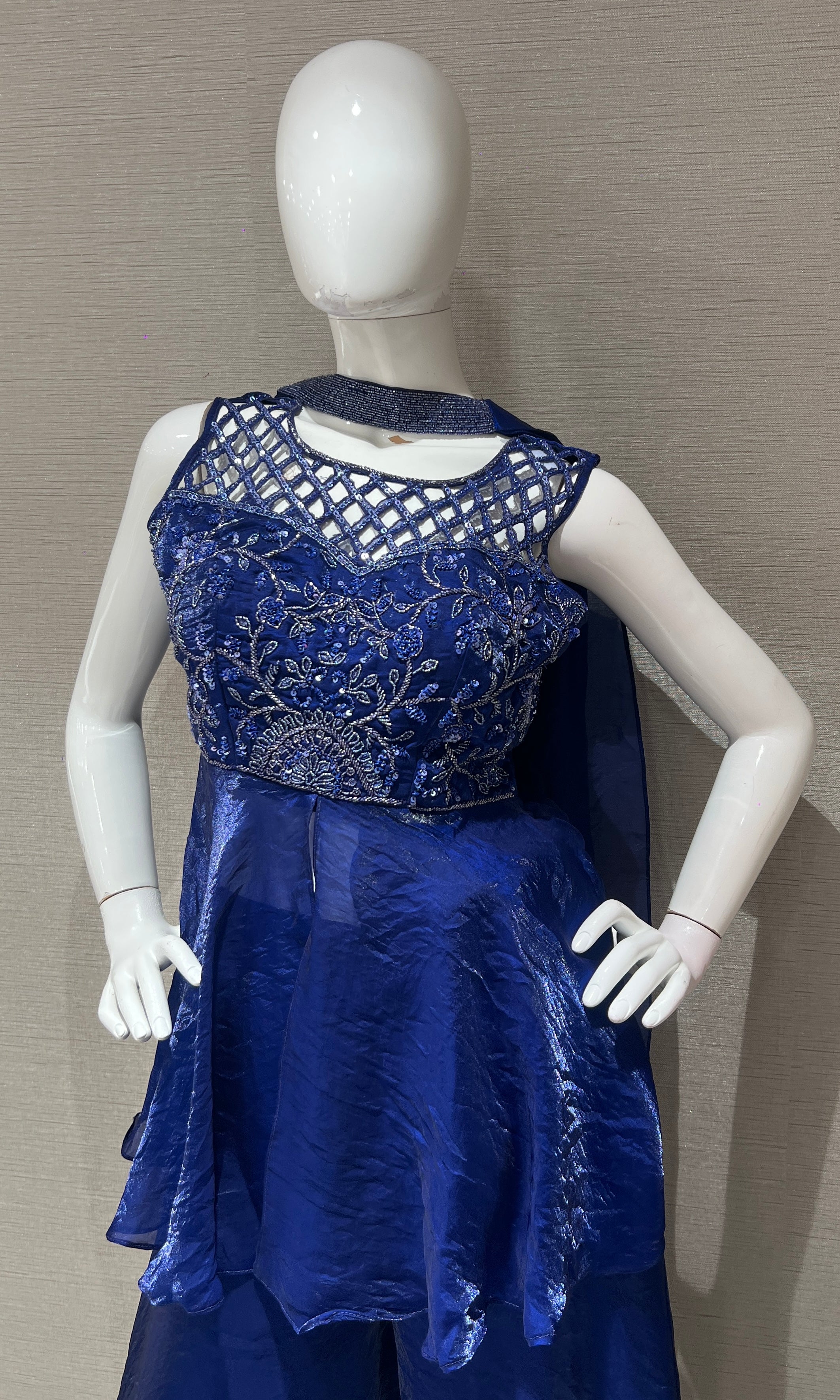Royal Blue Embroidered Peplum palazzo set