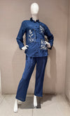 Blue Embroidered Floral Patch Cord set