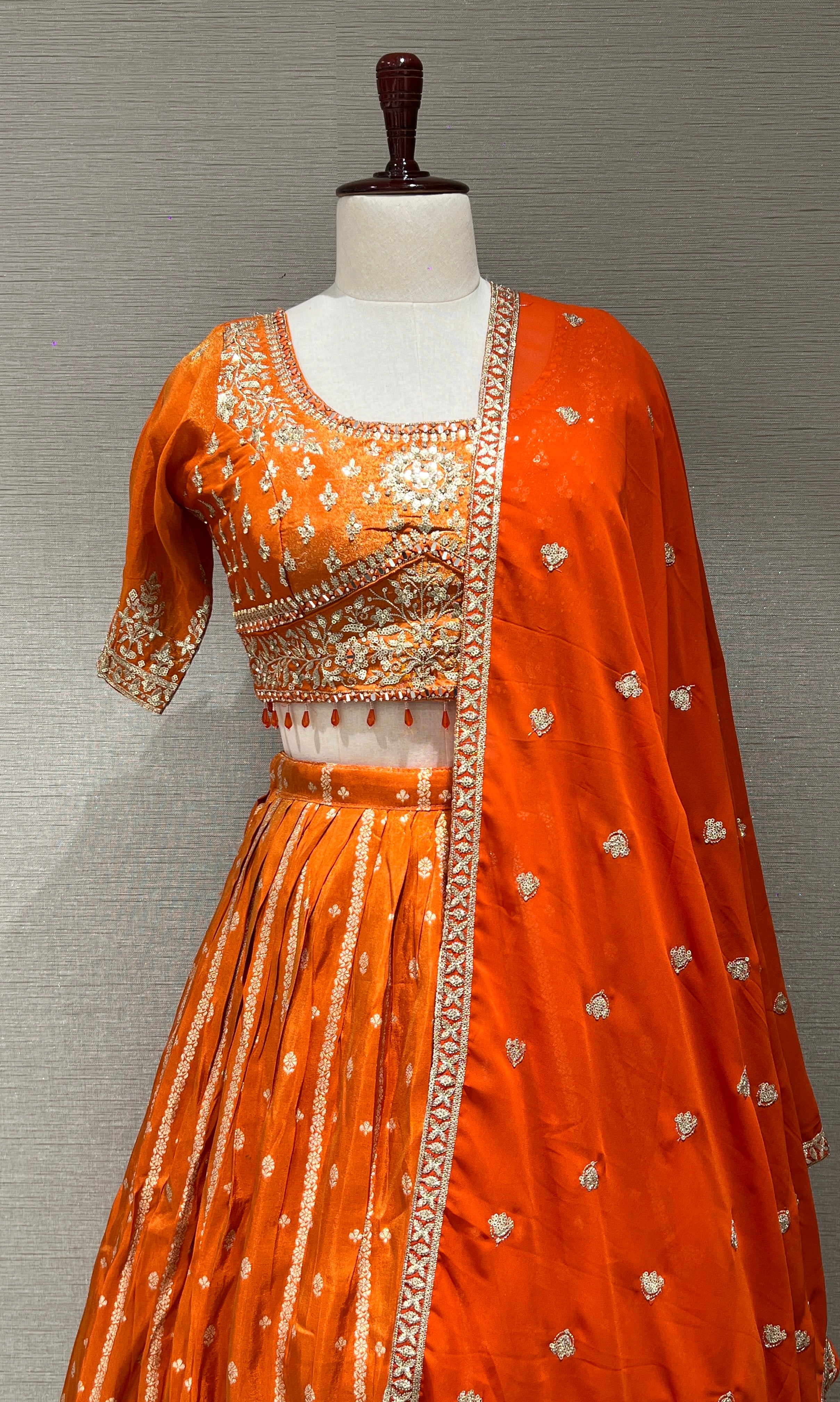 Orange Lehenga with Golden embroidery