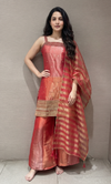 Pink and Gold Zari Sharara set with Sheer Dupatta