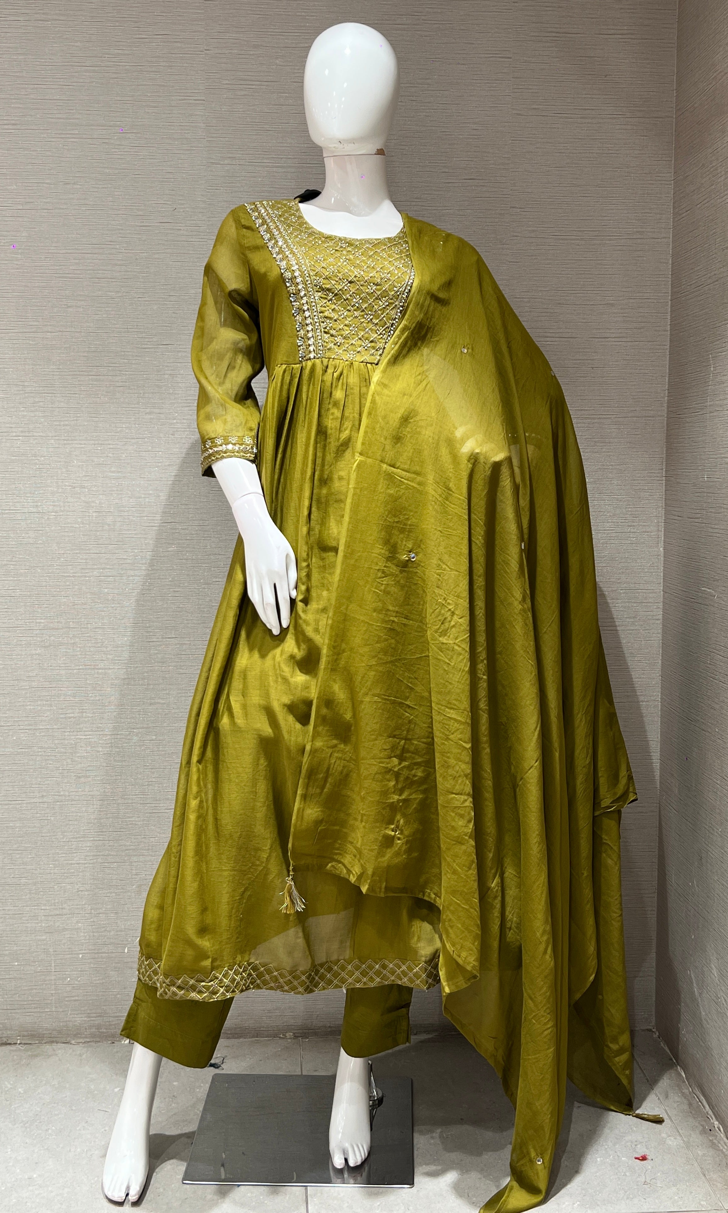 Mehandi green ANARKALI kurta set