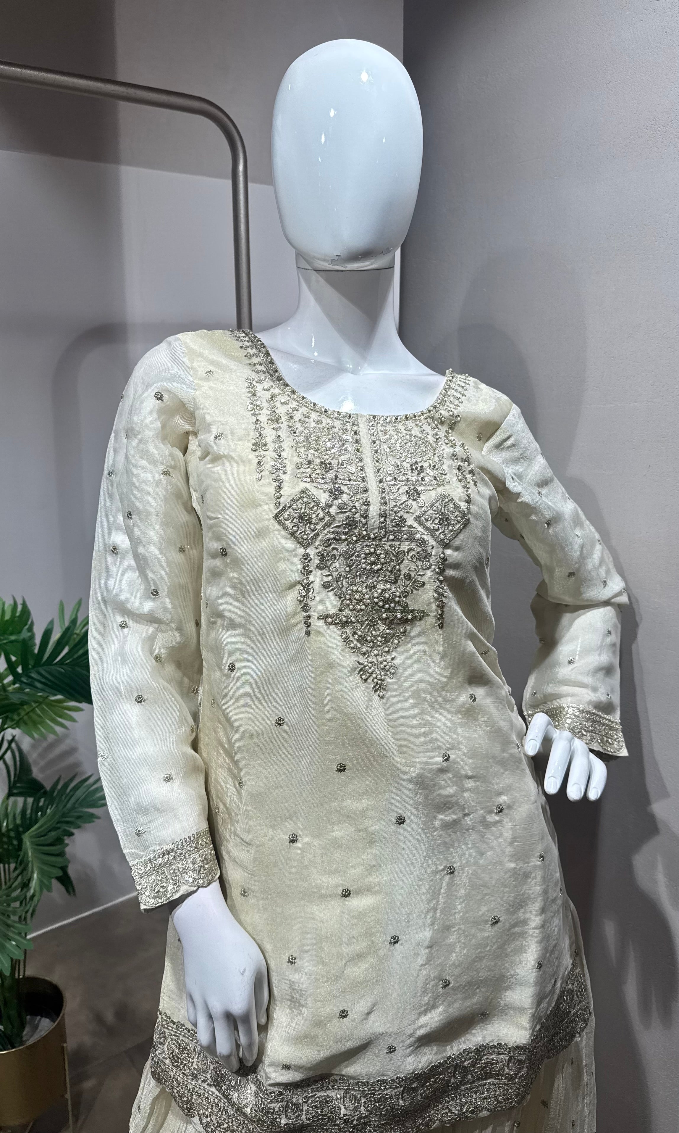 Cream Elegance Embroidered Sharara Set