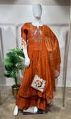 Rust embroidered Anarkali with palazzo pants