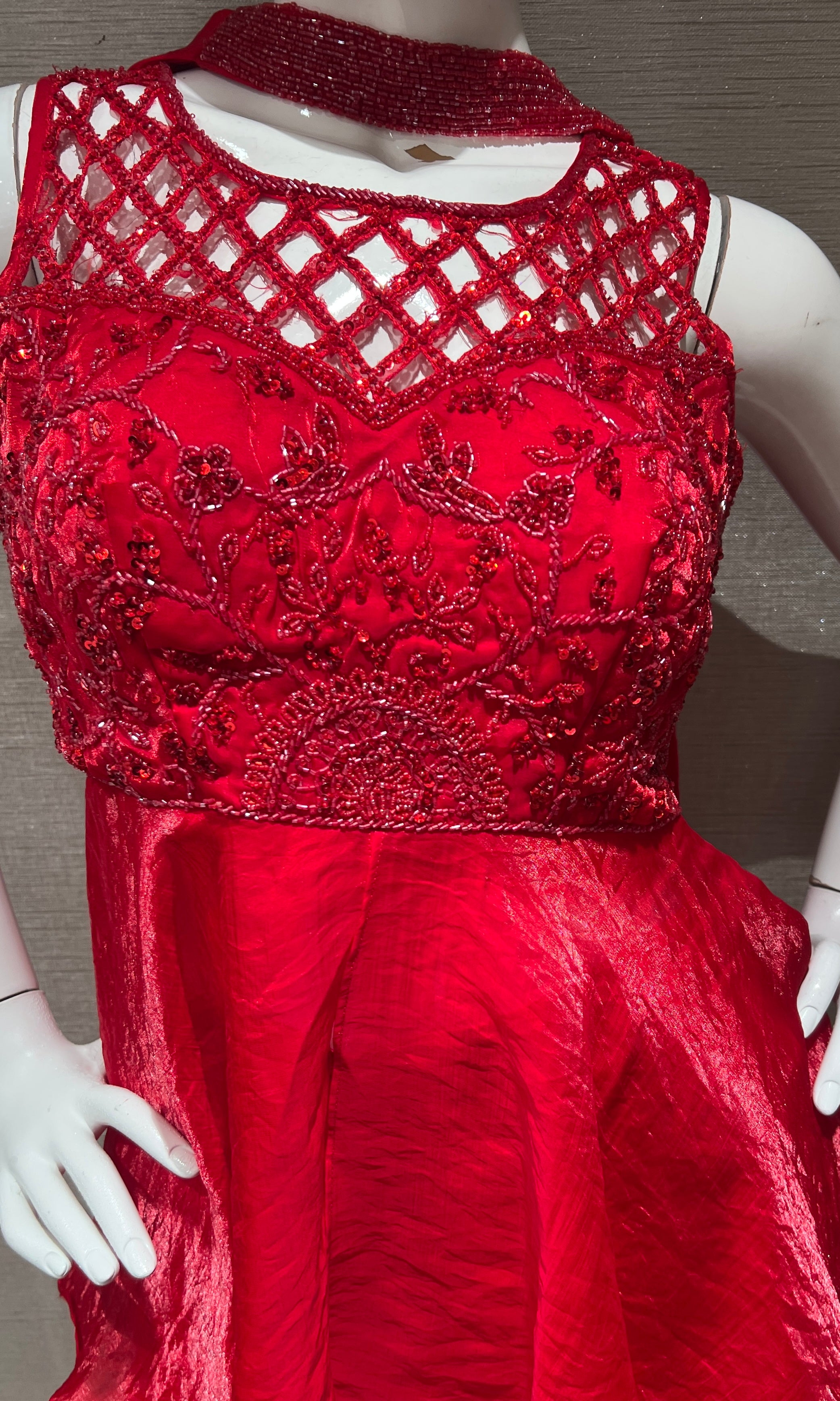 Crimson Red Ruffled Peplum Palazzo Set