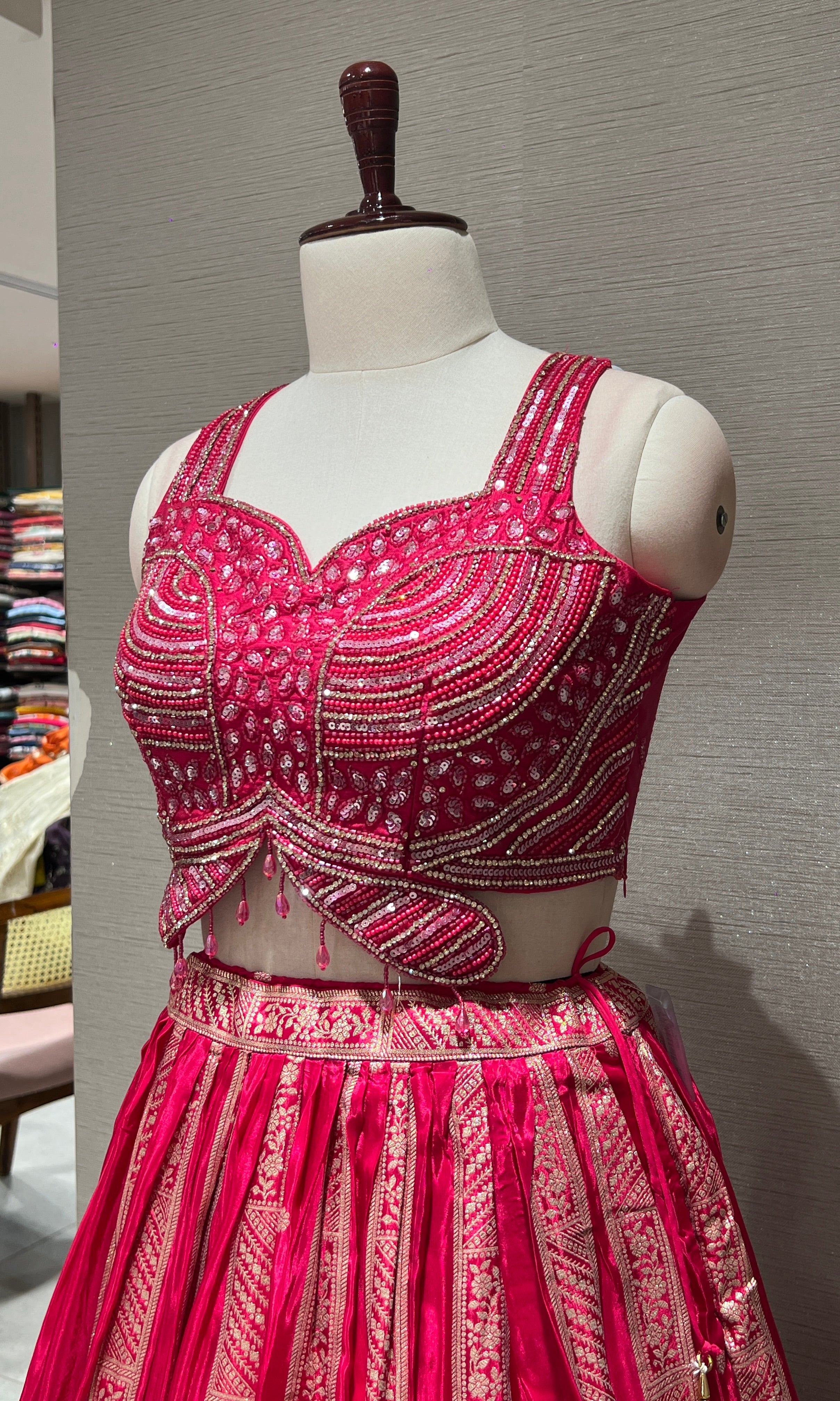 Rani Pink Royal Zari Embroidered Lehenga