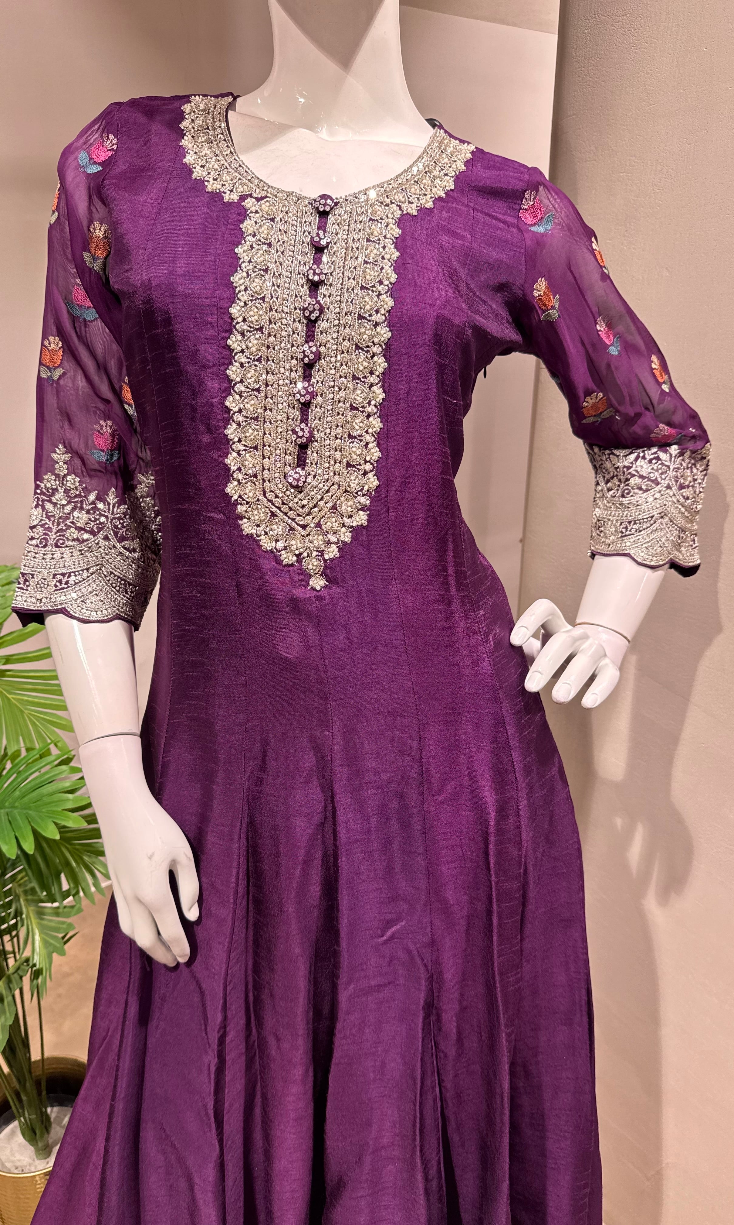 Royal Purple Embroidered Anarkali Set