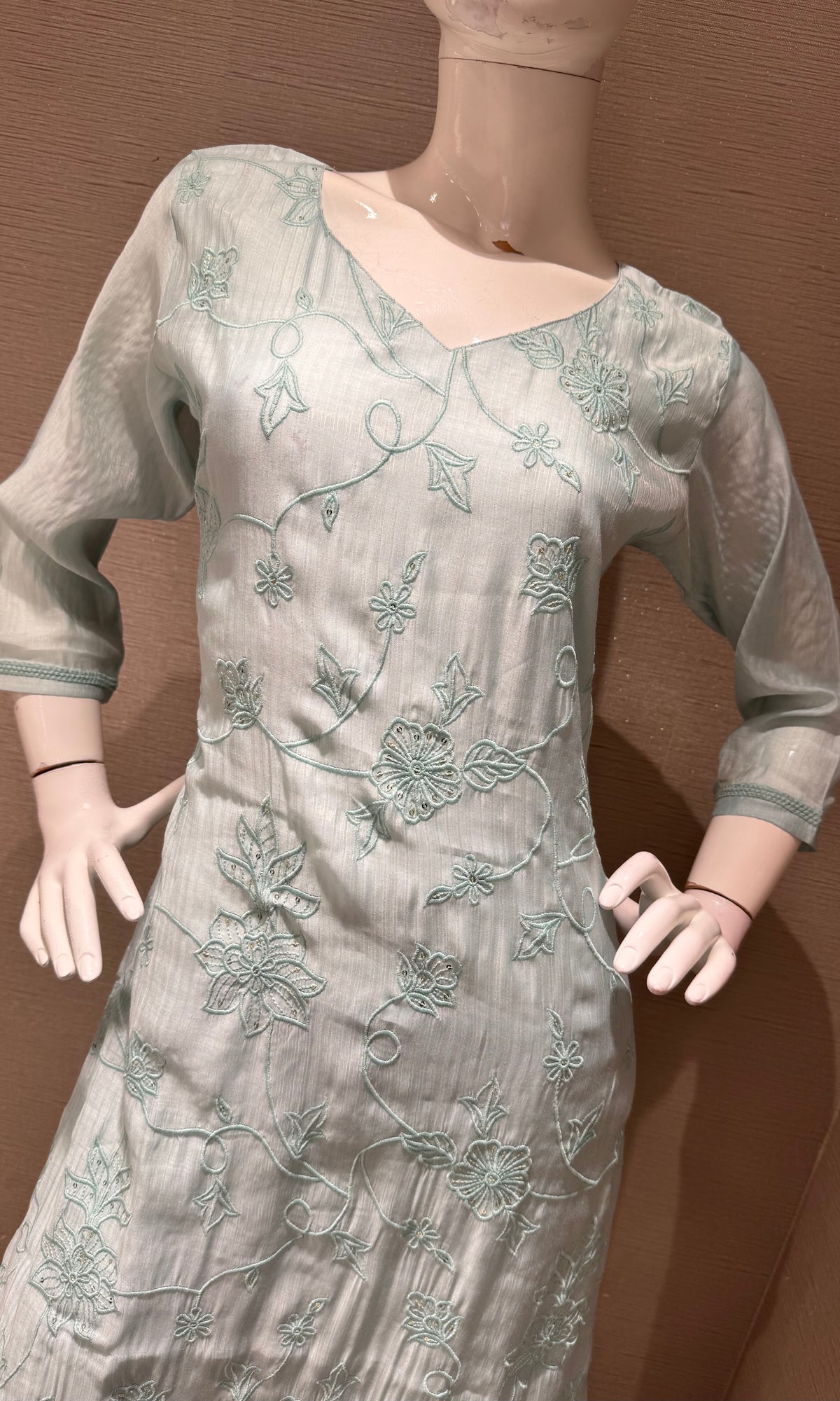 Sky blue silk floral embroidered kurta set with dupatta