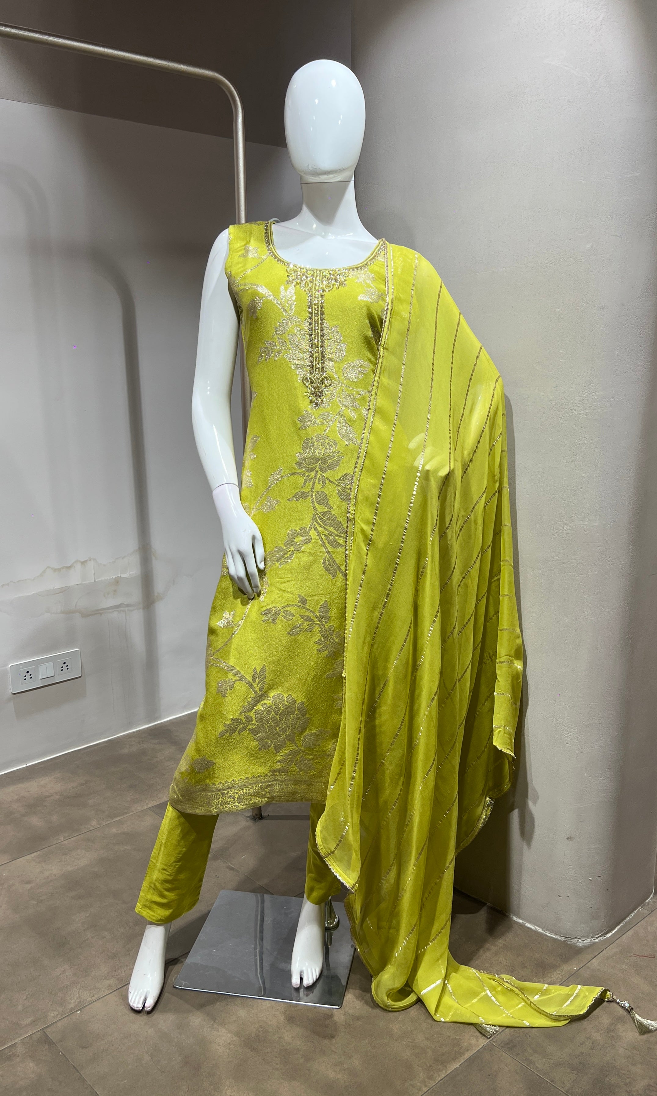 Green Embroidered Silk Kurta Suit with Dupatta