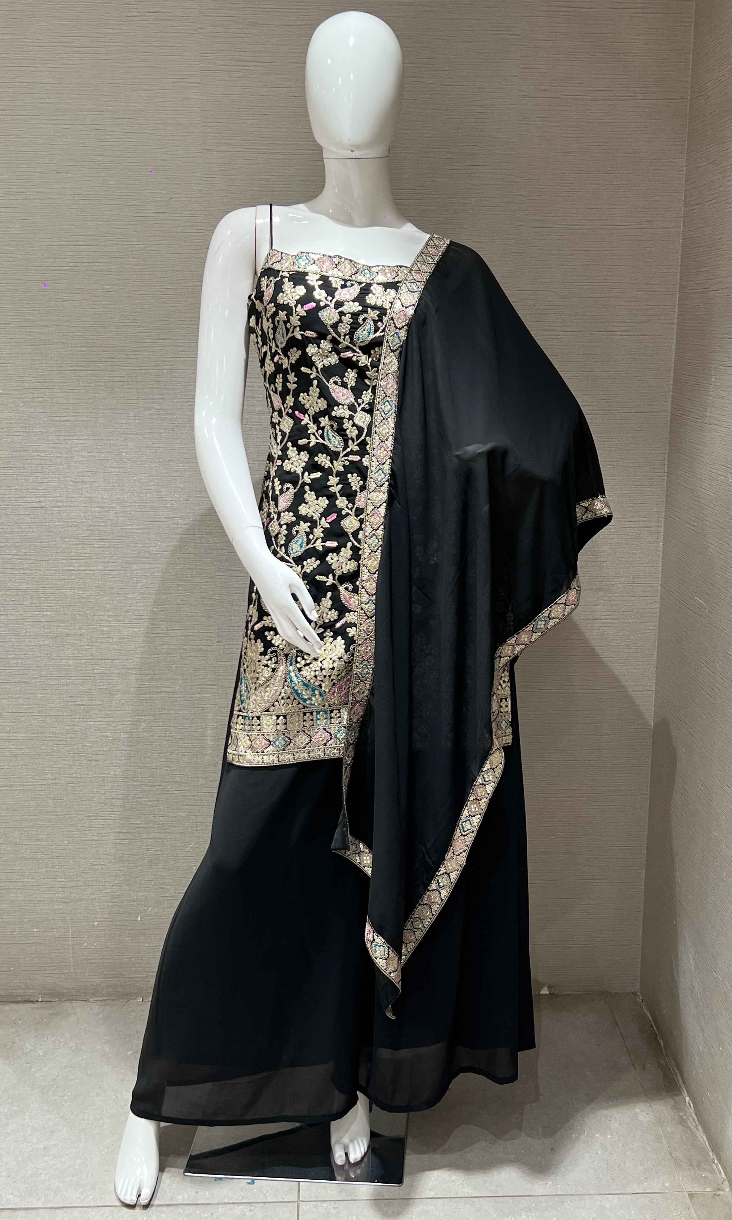 Black Gold Embellished Palazzo Set