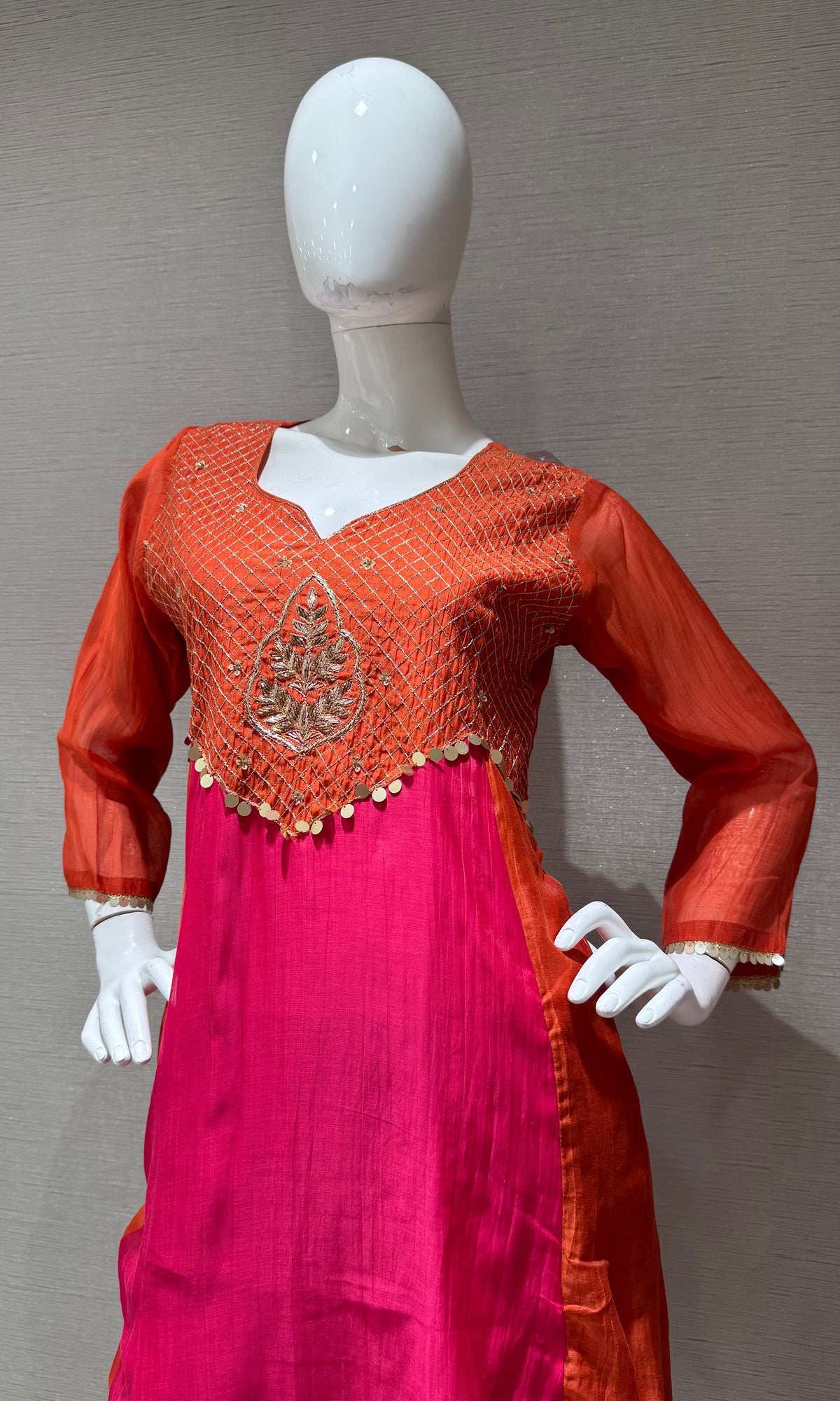 Rust and Pink Embroidered Salwar Kurta Set with Dupatta